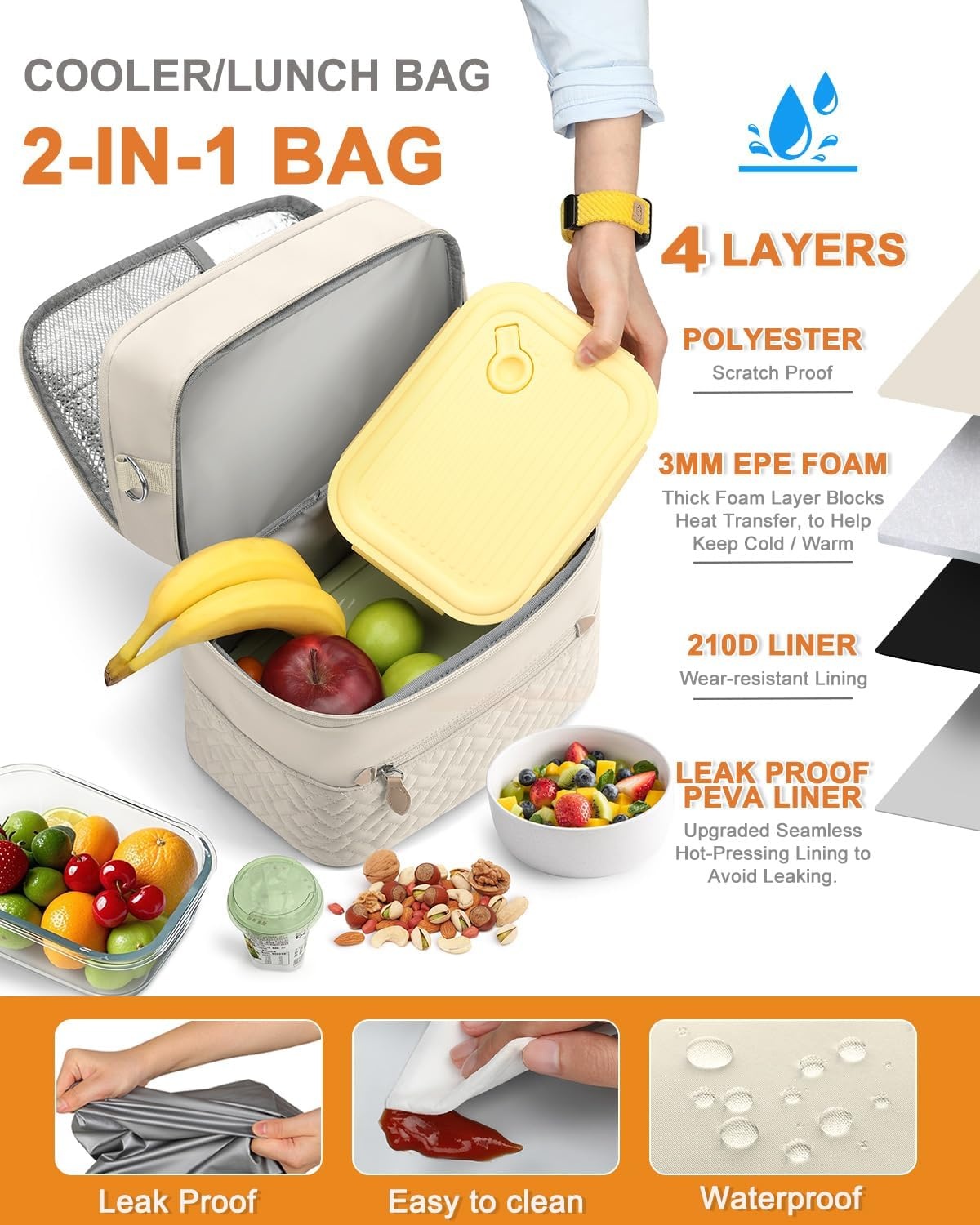 image:imageCapolo Lunch Box for Women Men AdultsInsulated Lunch Bag Leakproof Lunch Cooler Box with Removable Strap Cute Lunch Tote Bags Reusable Thermal Lunchbox for School Work PicnicSmallBeigeBeige