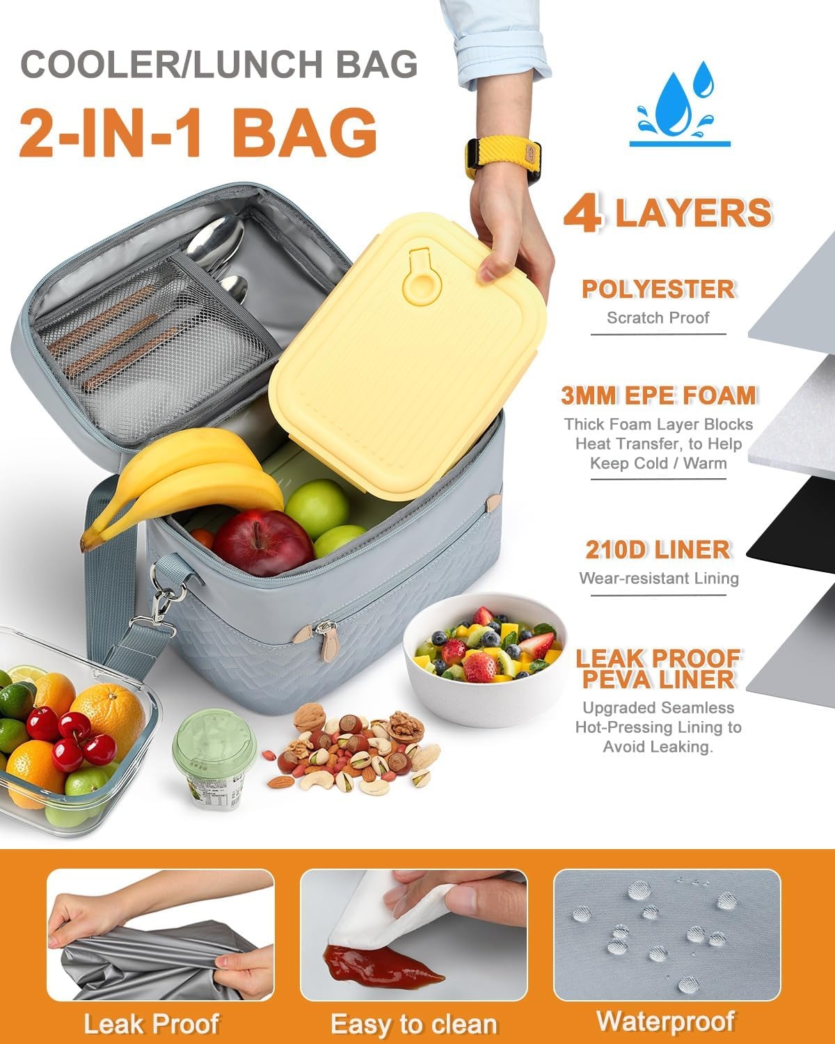image:imageCapolo Lunch Box for Women Men AdultsInsulated Lunch Bag Leakproof Lunch Cooler Box with Removable Strap Cute Lunch Tote Bags Reusable Thermal Lunchbox for School Work PicnicSmallBeigeBlue