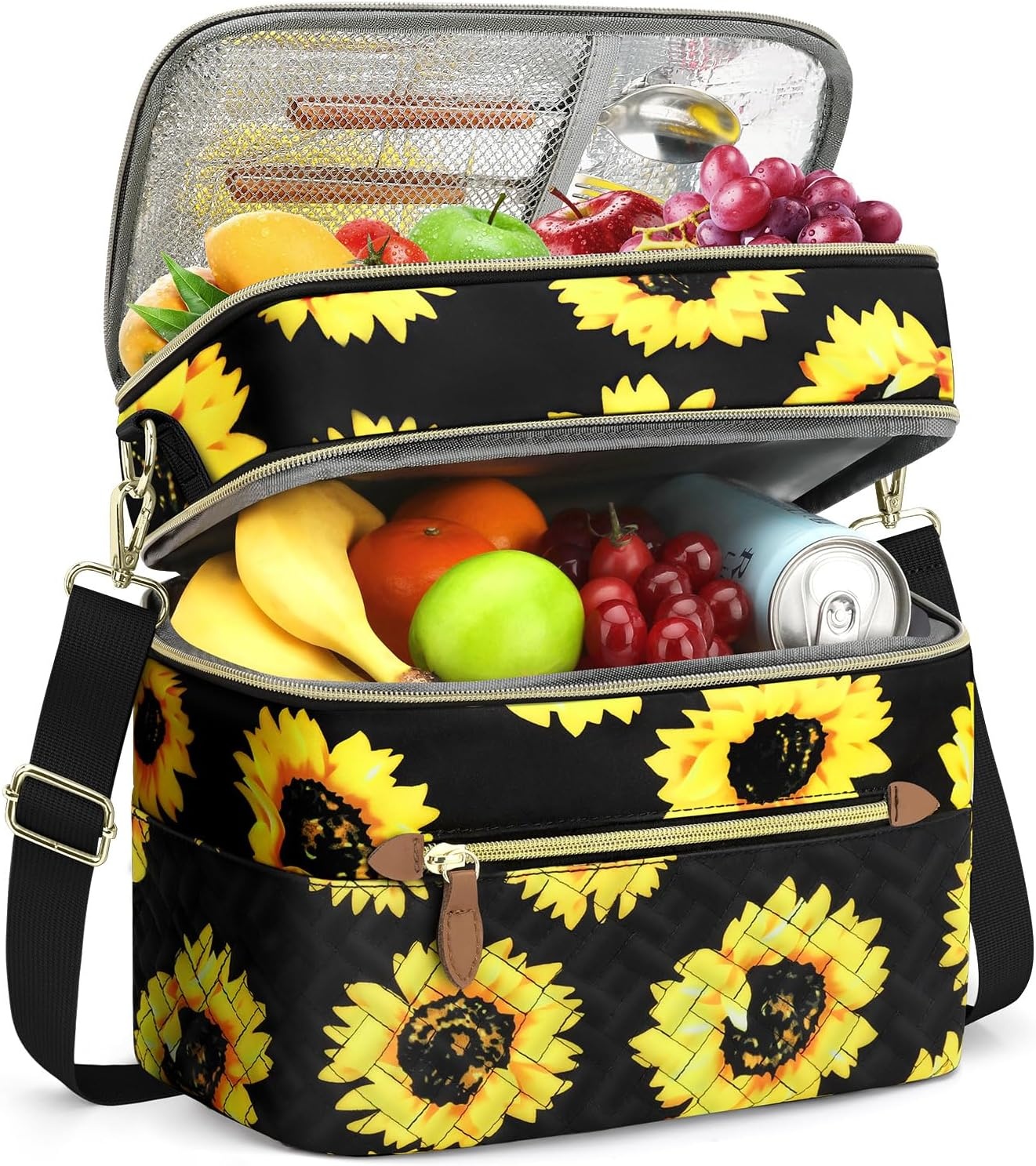 image:imageCapolo Lunch Box for Women Men AdultsInsulated Lunch Bag Leakproof Lunch Cooler Box with Removable Strap Cute Lunch Tote Bags Reusable Thermal Lunchbox for School Work PicnicSmallBeigeSunflower