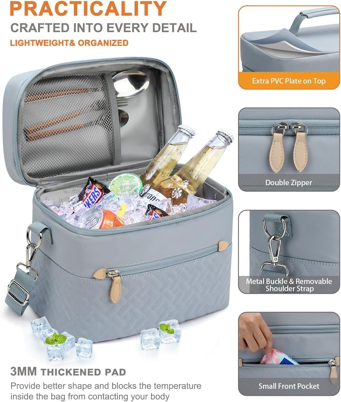 image:imageCapolo Lunch Box for Women Men AdultsInsulated Lunch Bag Leakproof Lunch Cooler Box with Removable Strap Cute Lunch Tote Bags Reusable Thermal Lunchbox for School Work PicnicSmallBeigeBlue