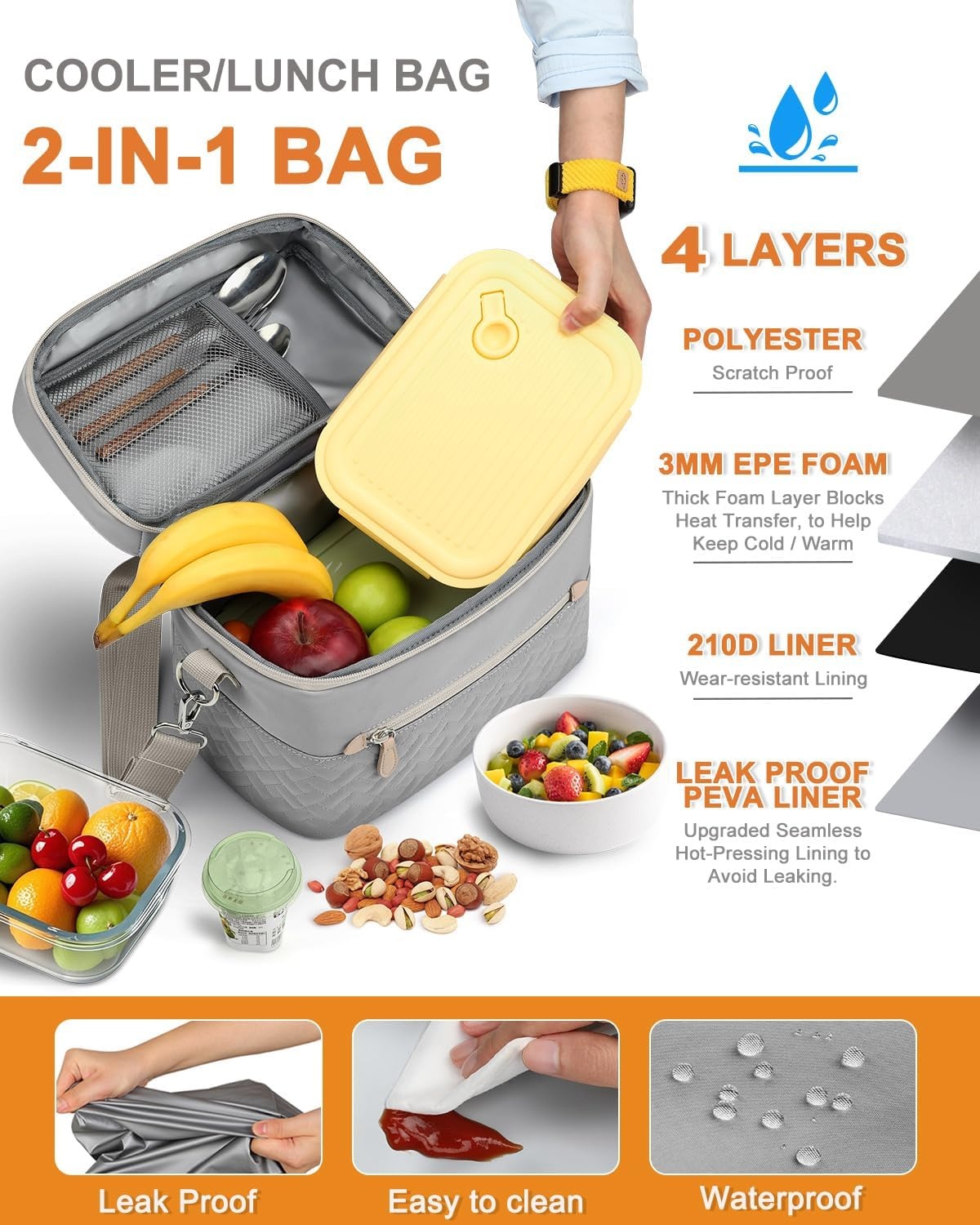 image:imageCapolo Lunch Box for Women Men AdultsInsulated Lunch Bag Leakproof Lunch Cooler Box with Removable Strap Cute Lunch Tote Bags Reusable Thermal Lunchbox for School Work PicnicSmallBeigeGray