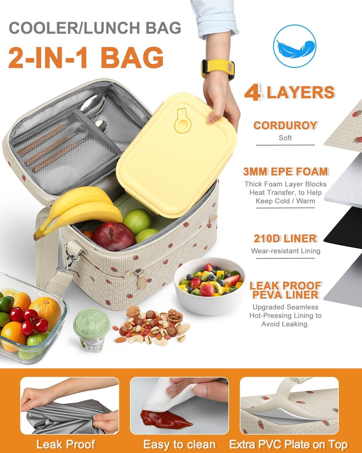 image:imageCapolo Lunch Box for Women Men AdultsInsulated Lunch Bag Leakproof Lunch Cooler Box with Removable Strap Cute Lunch Tote Bags Reusable Thermal Lunchbox for School Work PicnicSmallBeigeStrawberry