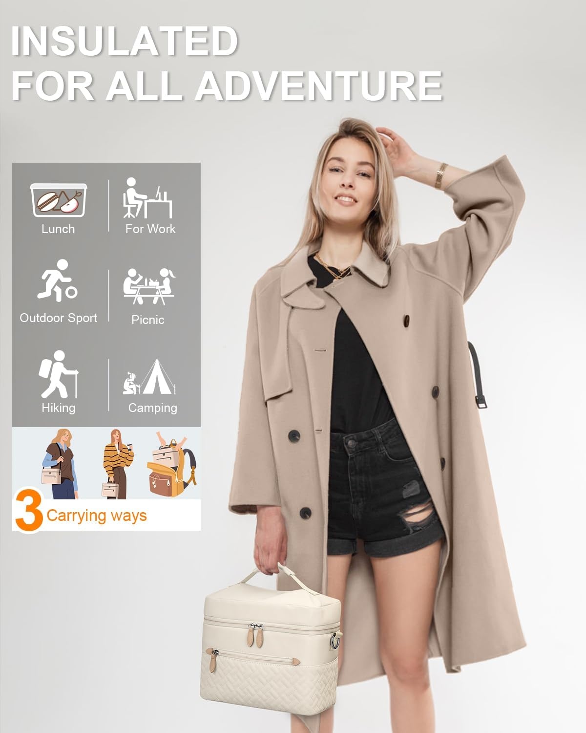 image:imageCapolo Lunch Box for Women Men AdultsInsulated Lunch Bag Leakproof Lunch Cooler Box with Removable Strap Cute Lunch Tote Bags Reusable Thermal Lunchbox for School Work PicnicSmallBeigeBeige