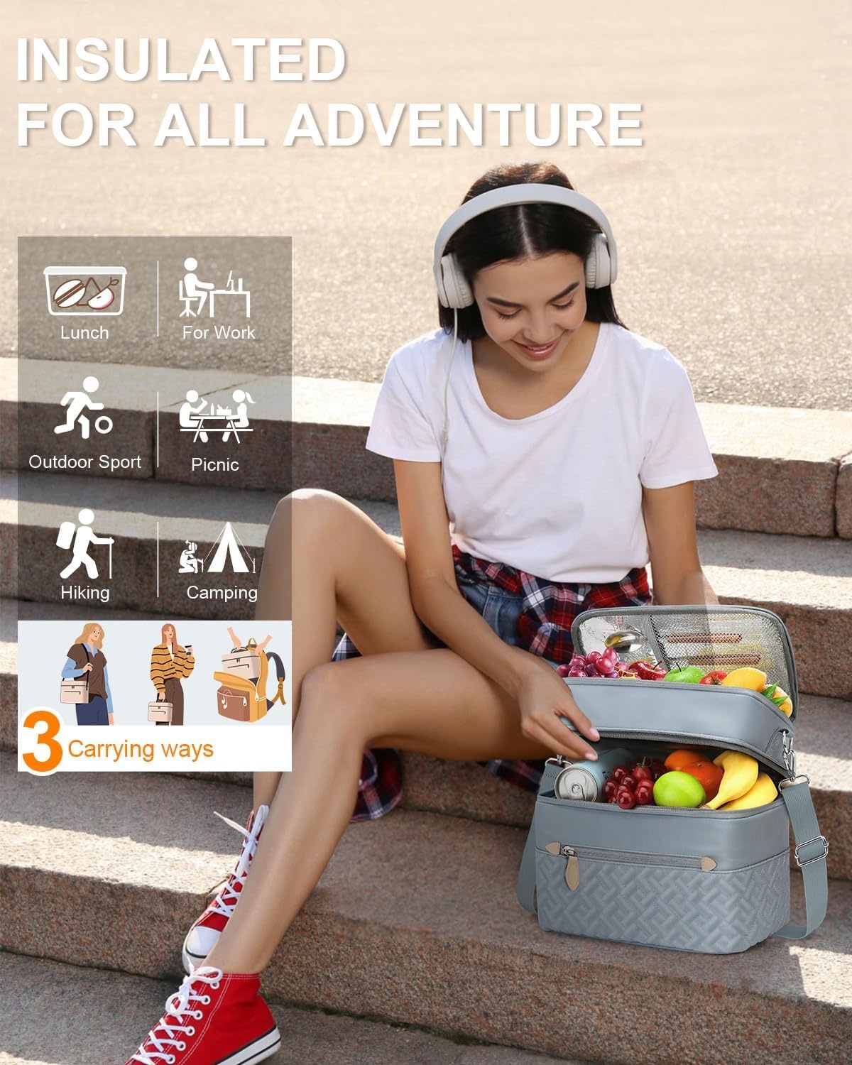 image:imageCapolo Lunch Box for Women Men AdultsInsulated Lunch Bag Leakproof Lunch Cooler Box with Removable Strap Cute Lunch Tote Bags Reusable Thermal Lunchbox for School Work PicnicSmallBeigeBlue
