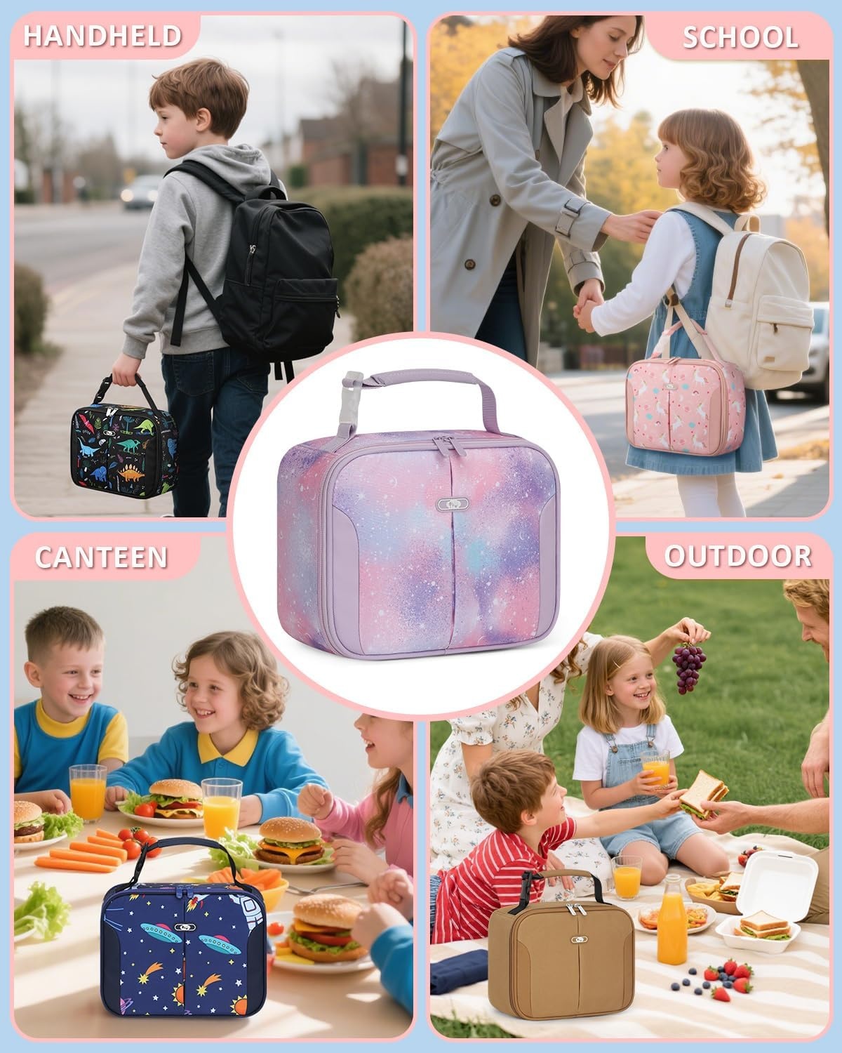 image:imageInsulated Lunch Box for Kids Cute Thermal Lunch Bag for School Reusable Lunch Tote for Boys and Girls Durable Cooler Bag with Easy Grab Handle Lightweight and Easy to Clean Meal Bag UnicornGalaxy Starry Sky
