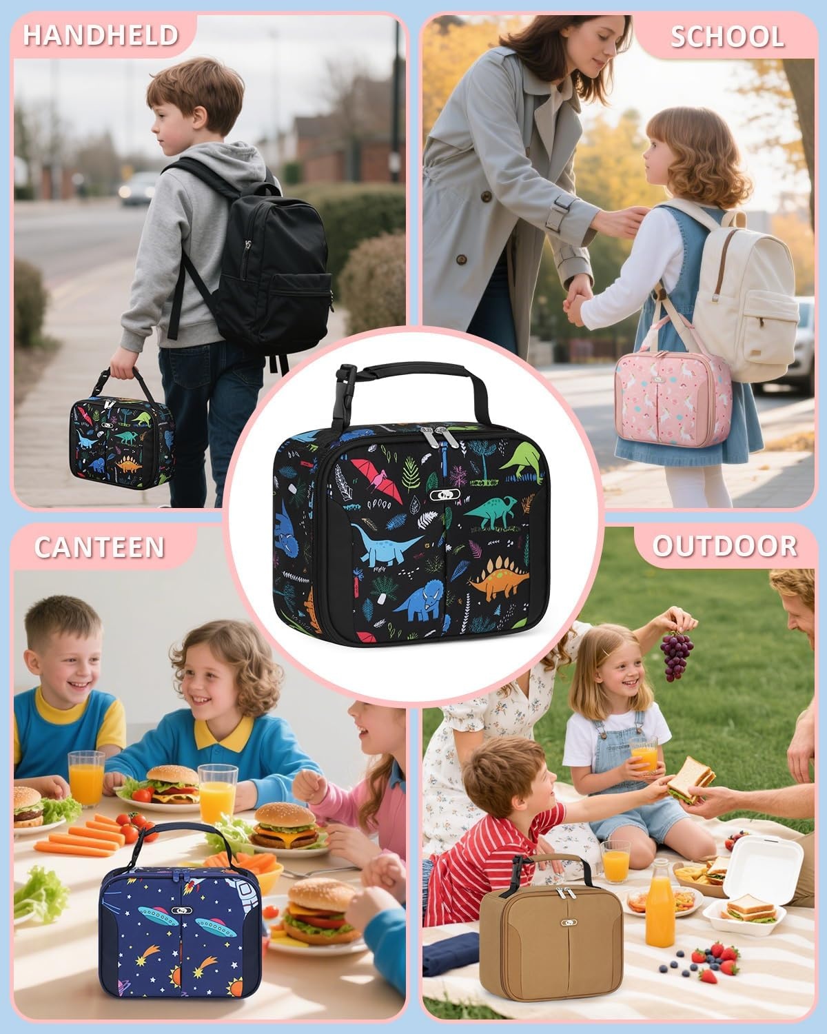 image:imageInsulated Lunch Box for Kids Cute Thermal Lunch Bag for School Reusable Lunch Tote for Boys and Girls Durable Cooler Bag with Easy Grab Handle Lightweight and Easy to Clean Meal Bag UnicornDinosaurs