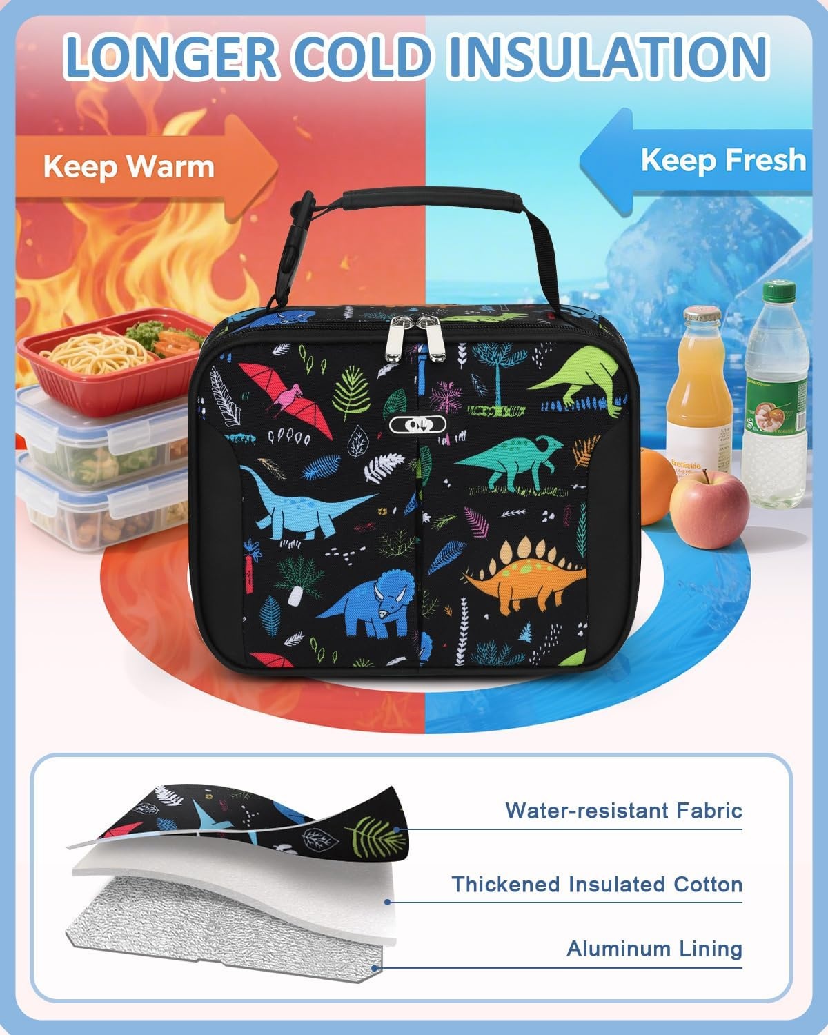 image:imageInsulated Lunch Box for Kids Cute Thermal Lunch Bag for School Reusable Lunch Tote for Boys and Girls Durable Cooler Bag with Easy Grab Handle Lightweight and Easy to Clean Meal Bag UnicornDinosaurs