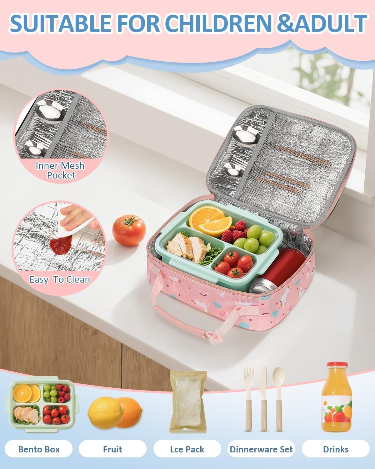 image:imageInsulated Lunch Box for Kids Cute Thermal Lunch Bag for School Reusable Lunch Tote for Boys and Girls Durable Cooler Bag with Easy Grab Handle Lightweight and Easy to Clean Meal Bag UnicornUnicorn