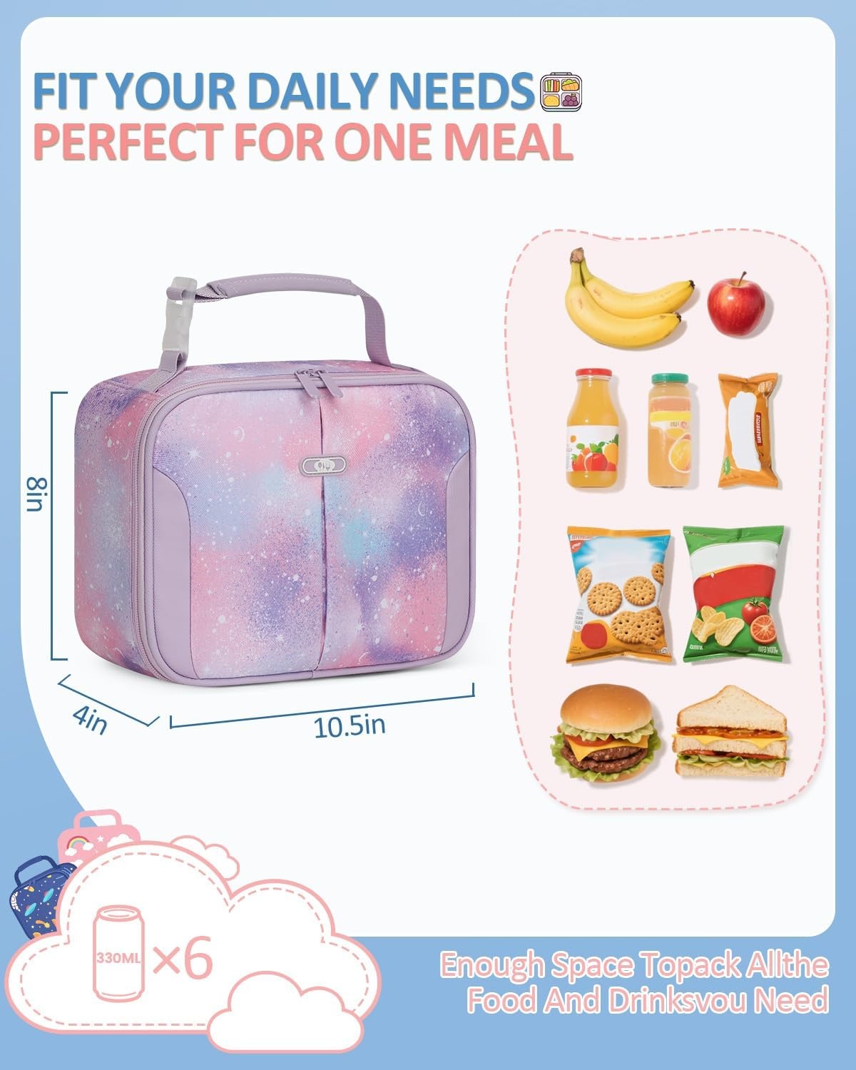 image:imageInsulated Lunch Box for Kids Cute Thermal Lunch Bag for School Reusable Lunch Tote for Boys and Girls Durable Cooler Bag with Easy Grab Handle Lightweight and Easy to Clean Meal Bag UnicornGalaxy Starry Sky