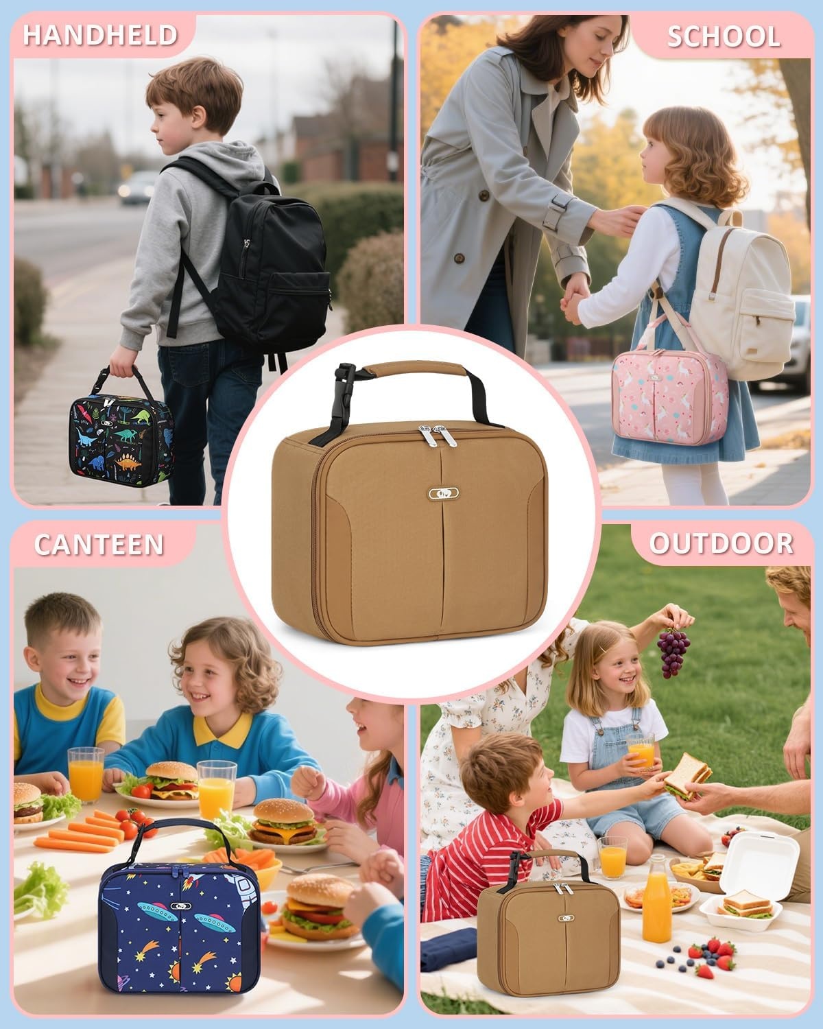 image:imageInsulated Lunch Box for Kids Cute Thermal Lunch Bag for School Reusable Lunch Tote for Boys and Girls Durable Cooler Bag with Easy Grab Handle Lightweight and Easy to Clean Meal Bag UnicornKhaki