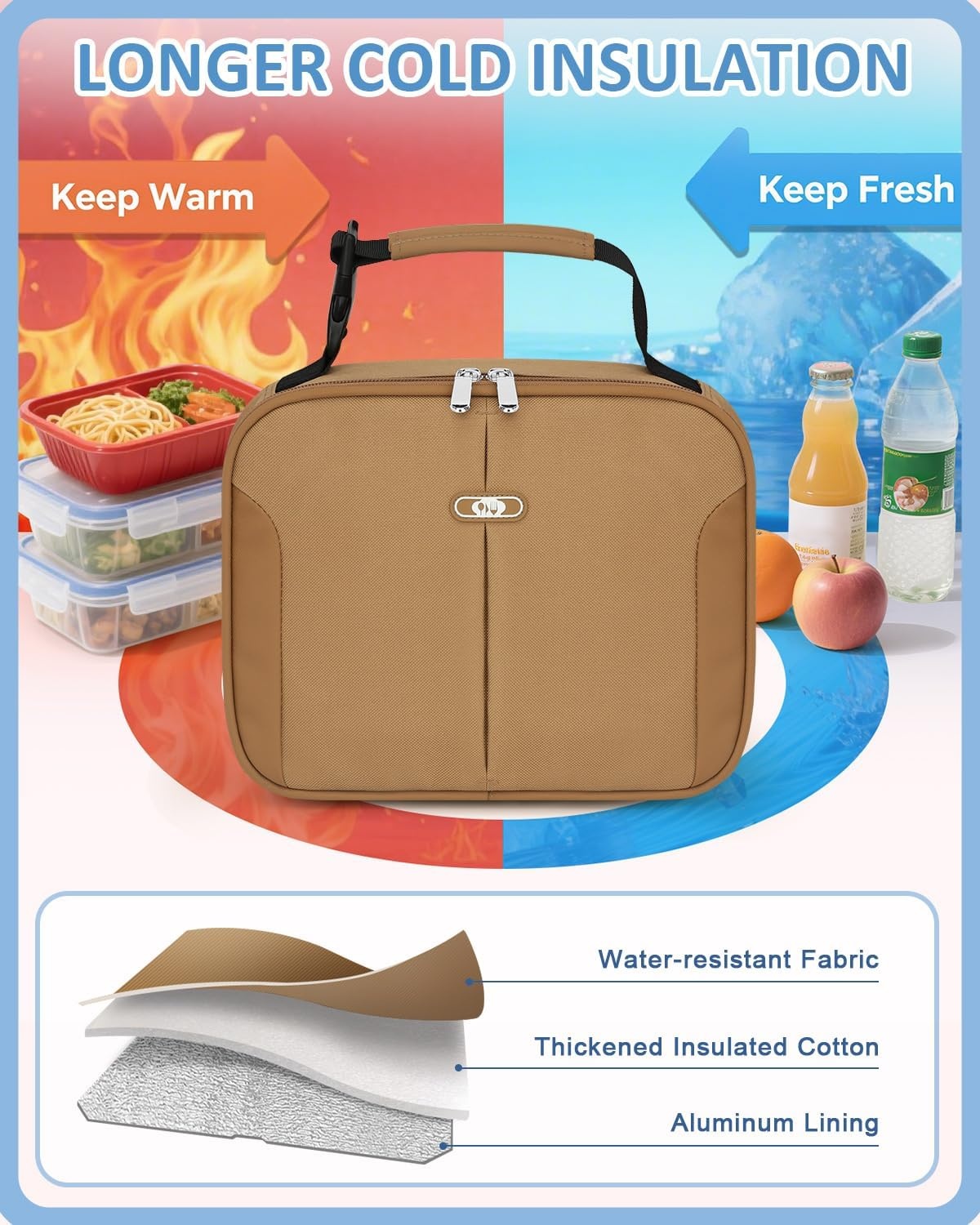 image:imageInsulated Lunch Box for Kids Cute Thermal Lunch Bag for School Reusable Lunch Tote for Boys and Girls Durable Cooler Bag with Easy Grab Handle Lightweight and Easy to Clean Meal Bag UnicornKhaki