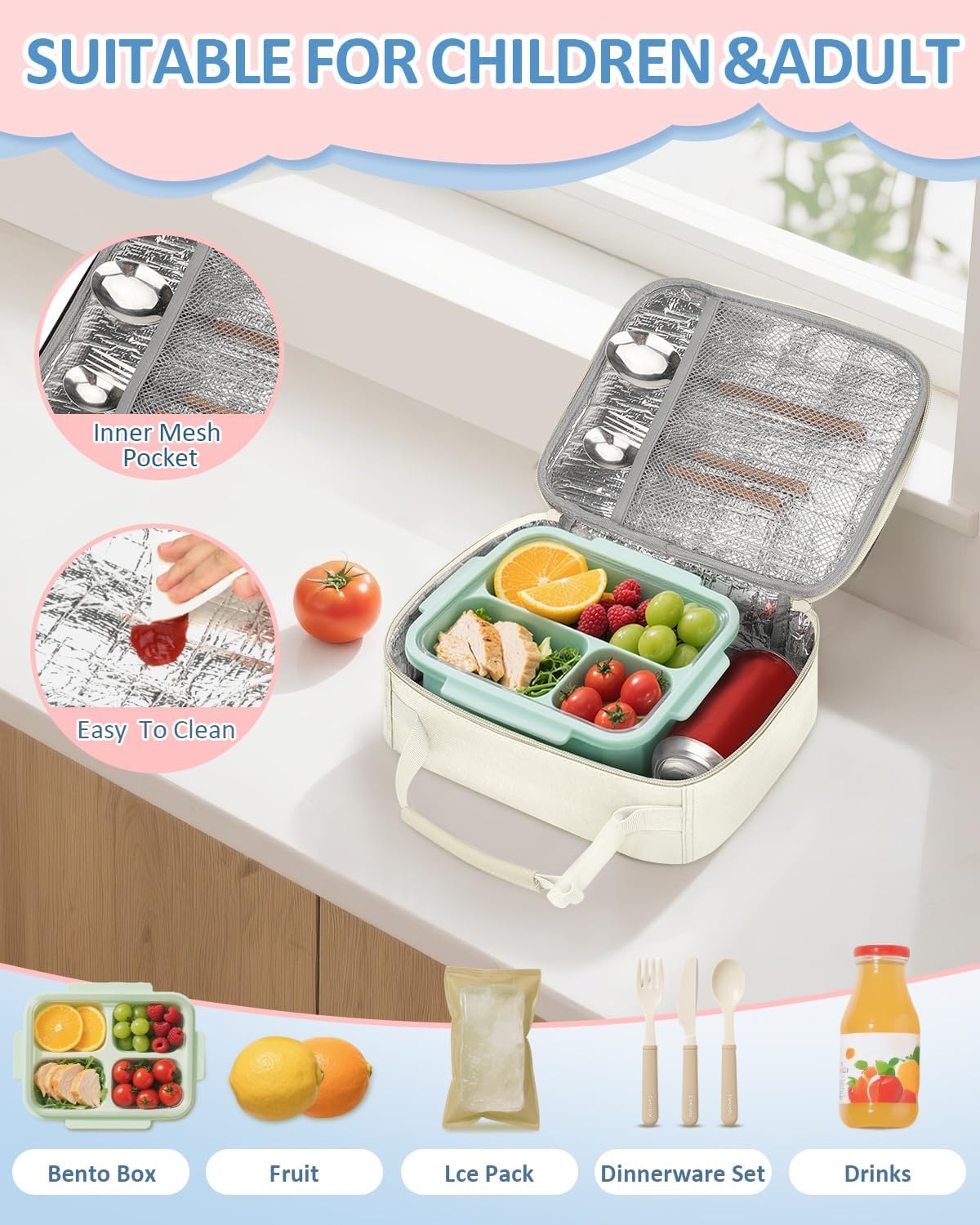 image:imageInsulated Lunch Box for Kids Cute Thermal Lunch Bag for School Reusable Lunch Tote for Boys and Girls Durable Cooler Bag with Easy Grab Handle Lightweight and Easy to Clean Meal Bag UnicornBeige