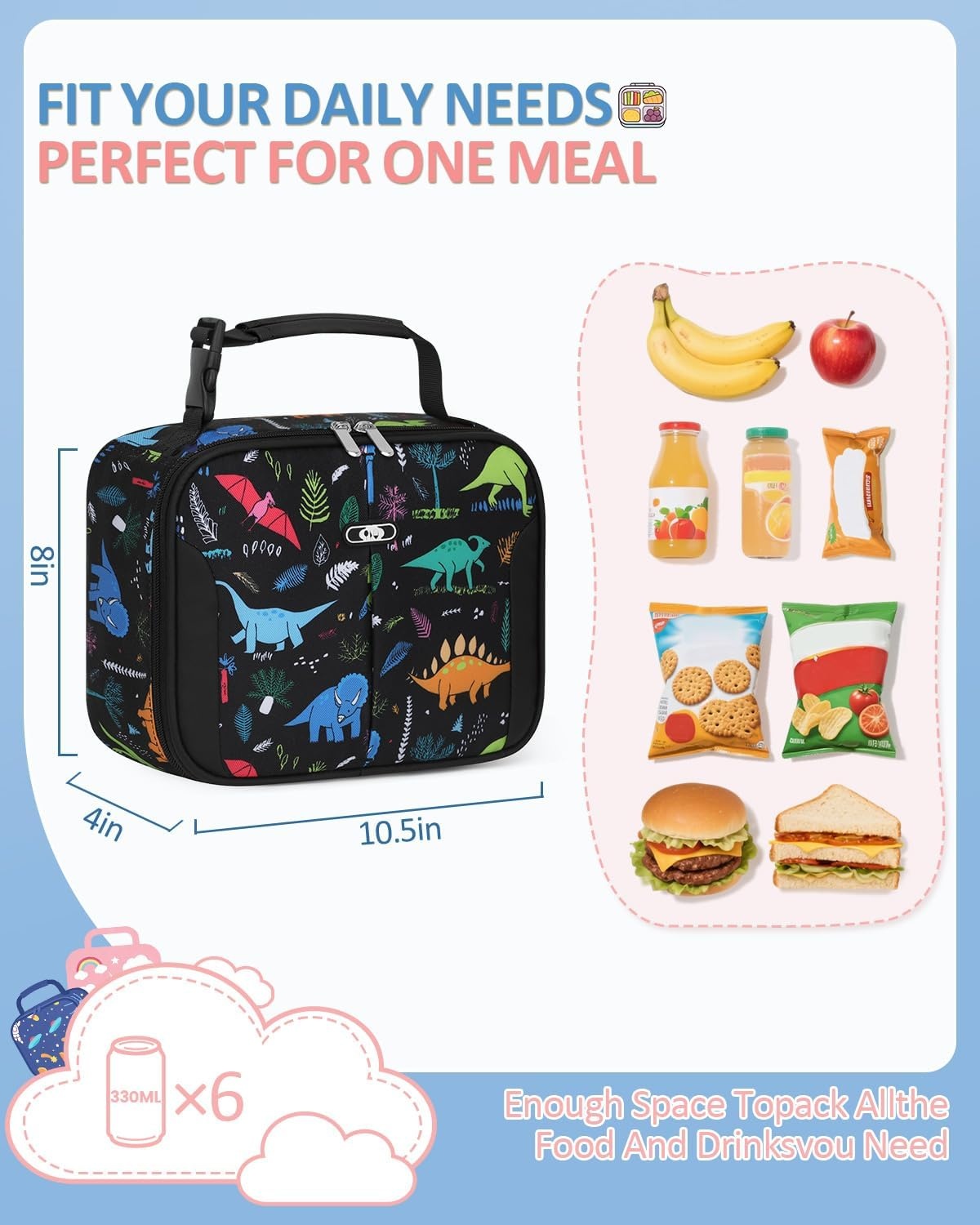 image:imageInsulated Lunch Box for Kids Cute Thermal Lunch Bag for School Reusable Lunch Tote for Boys and Girls Durable Cooler Bag with Easy Grab Handle Lightweight and Easy to Clean Meal Bag UnicornDinosaurs