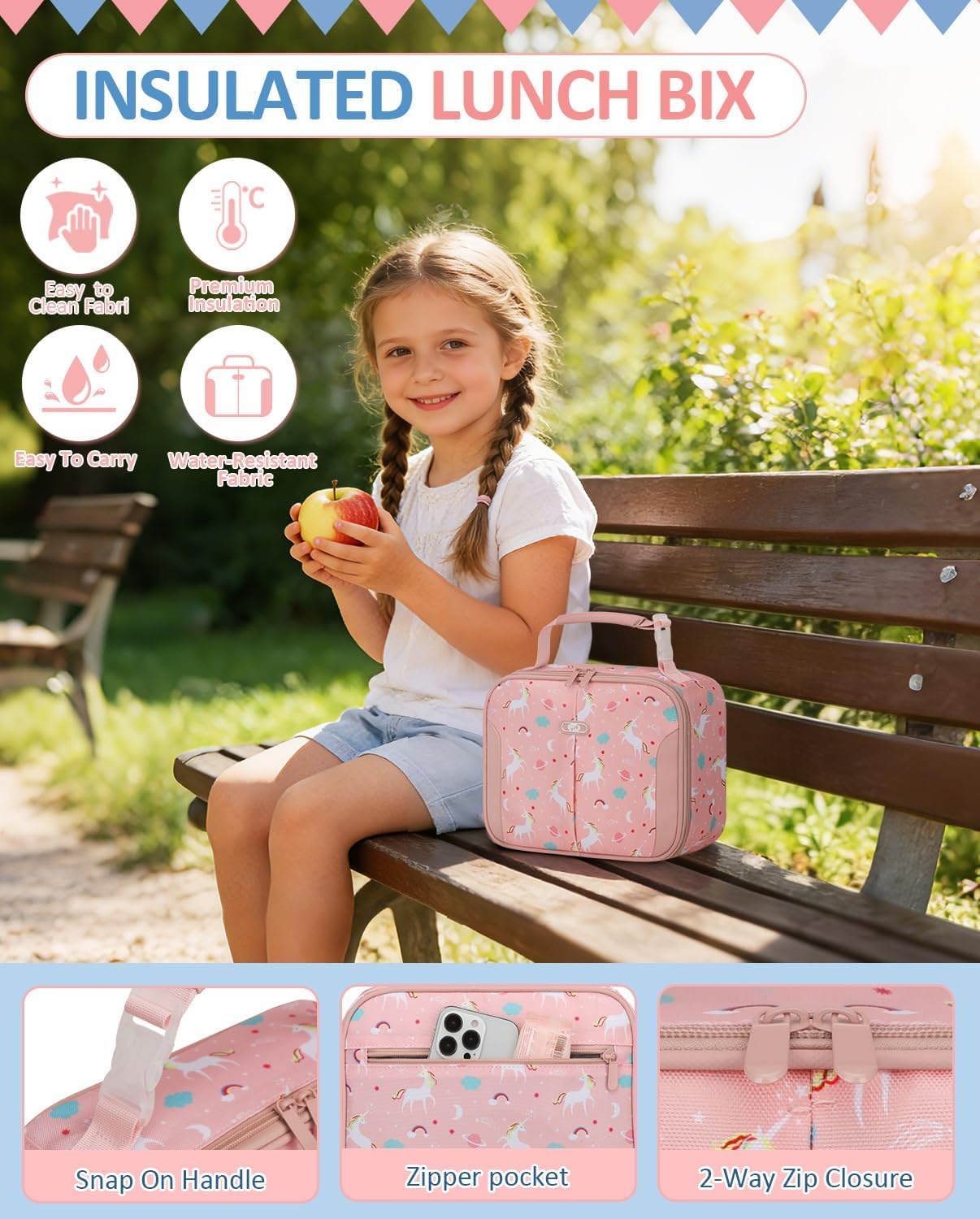 image:imageInsulated Lunch Box for Kids Cute Thermal Lunch Bag for School Reusable Lunch Tote for Boys and Girls Durable Cooler Bag with Easy Grab Handle Lightweight and Easy to Clean Meal Bag UnicornUnicorn