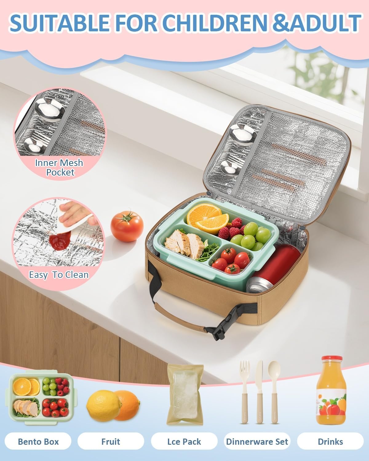 image:imageInsulated Lunch Box for Kids Cute Thermal Lunch Bag for School Reusable Lunch Tote for Boys and Girls Durable Cooler Bag with Easy Grab Handle Lightweight and Easy to Clean Meal Bag UnicornKhaki
