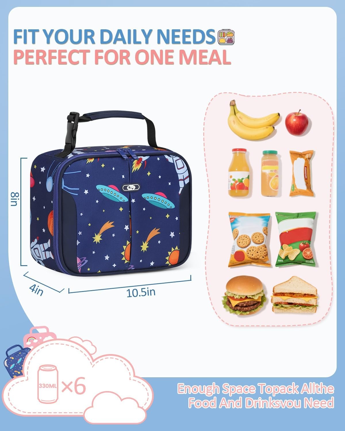 image:imageInsulated Lunch Box for Kids Cute Thermal Lunch Bag for School Reusable Lunch Tote for Boys and Girls Durable Cooler Bag with Easy Grab Handle Lightweight and Easy to Clean Meal Bag UnicornDeep Blue Space