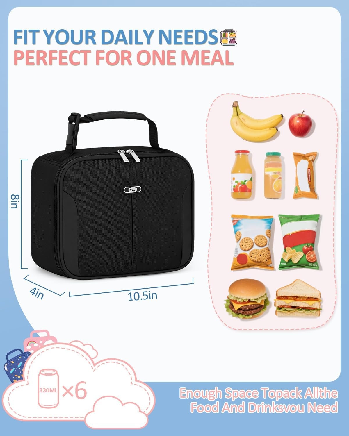 image:imageInsulated Lunch Box for Kids Cute Thermal Lunch Bag for School Reusable Lunch Tote for Boys and Girls Durable Cooler Bag with Easy Grab Handle Lightweight and Easy to Clean Meal Bag UnicornBlack