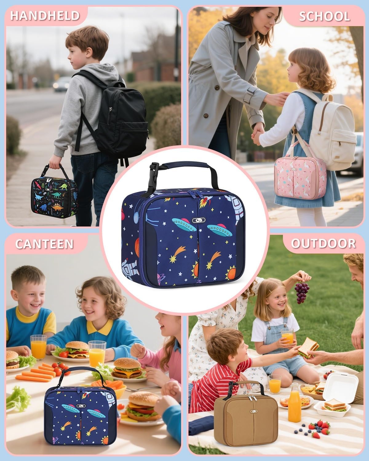 image:imageInsulated Lunch Box for Kids Cute Thermal Lunch Bag for School Reusable Lunch Tote for Boys and Girls Durable Cooler Bag with Easy Grab Handle Lightweight and Easy to Clean Meal Bag UnicornDeep Blue Space