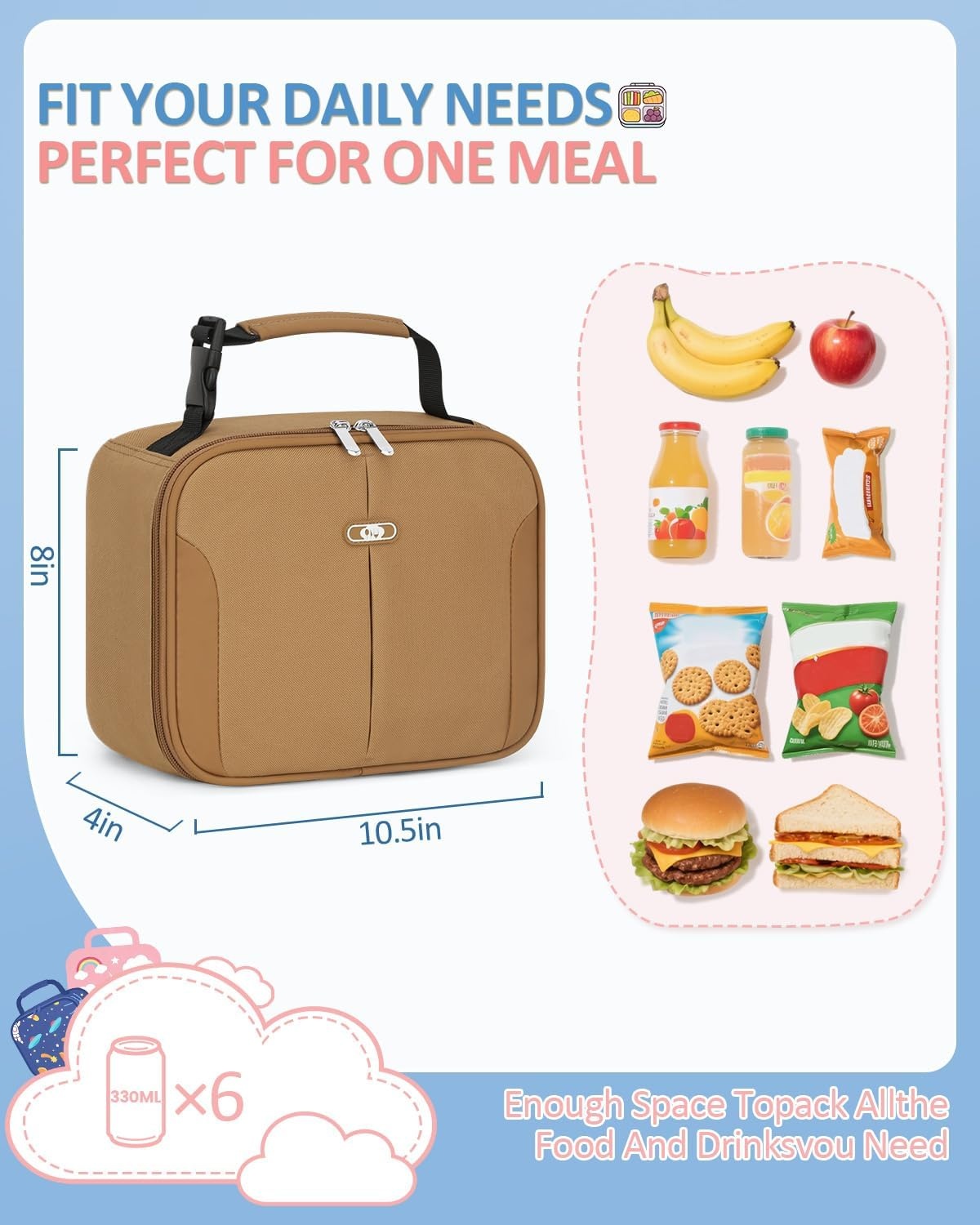 image:imageInsulated Lunch Box for Kids Cute Thermal Lunch Bag for School Reusable Lunch Tote for Boys and Girls Durable Cooler Bag with Easy Grab Handle Lightweight and Easy to Clean Meal Bag UnicornKhaki