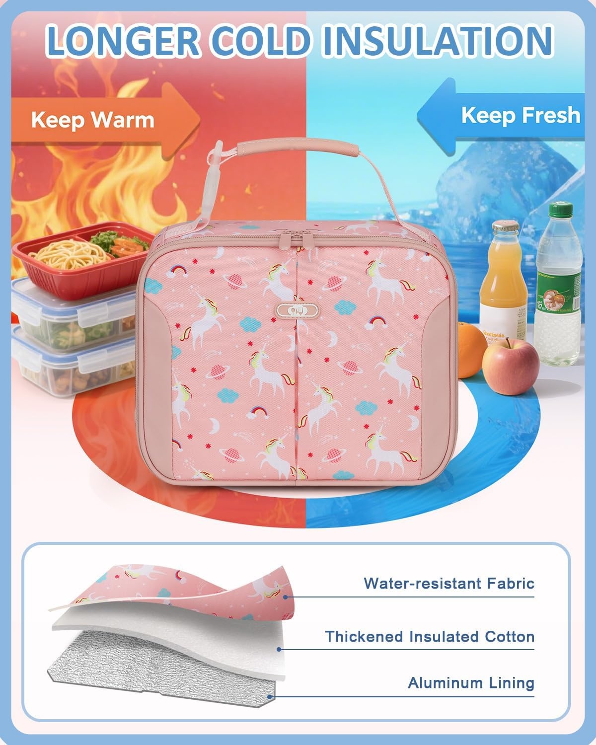 image:imageInsulated Lunch Box for Kids Cute Thermal Lunch Bag for School Reusable Lunch Tote for Boys and Girls Durable Cooler Bag with Easy Grab Handle Lightweight and Easy to Clean Meal Bag UnicornUnicorn