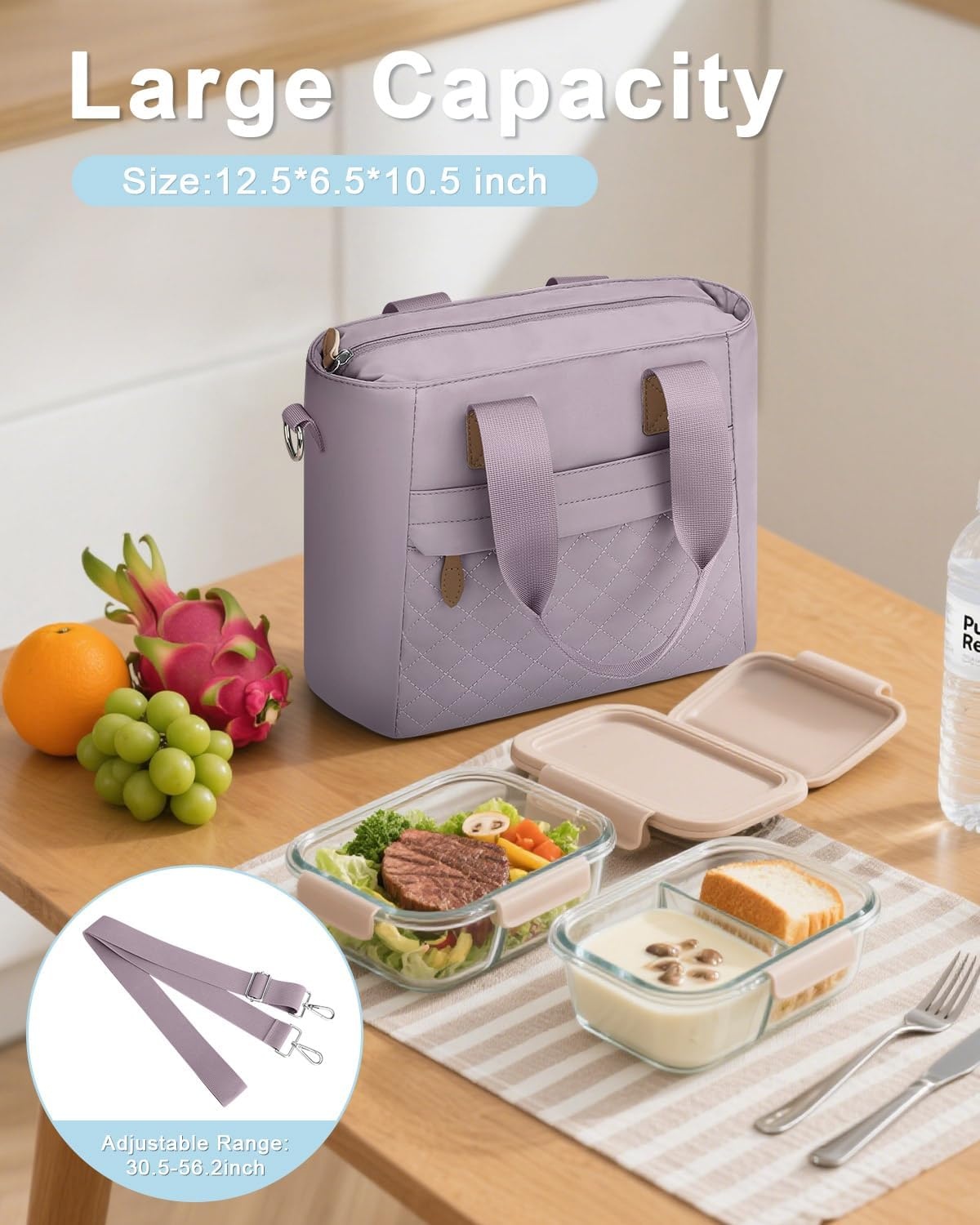 image:imageInsulated Lunch Box for Women amp Men Large Thermal Lunch Bag Women with Removable Shoulder Strap Reusable Lunch Cooler Tote Bags Purse for Adults Work Picnic Hiking Beach Travel MSunflowerPurple
