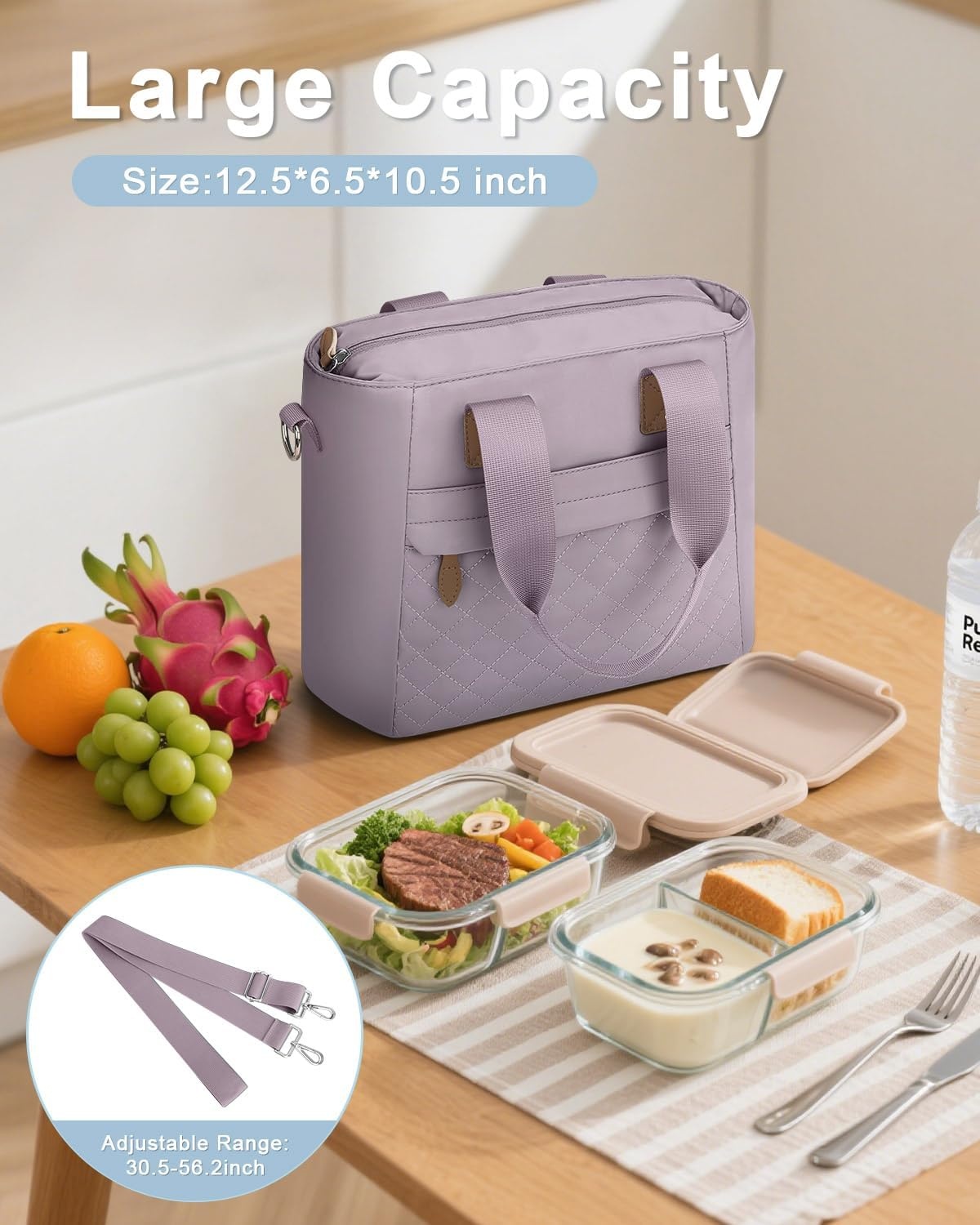 image:imageInsulated Lunch Box for Women amp Men Large Thermal Lunch Bag Women with Removable Shoulder Strap Reusable Lunch Cooler Tote Bags Purse for Adults Work Picnic Hiking Beach Travel MSunflowerPurple
