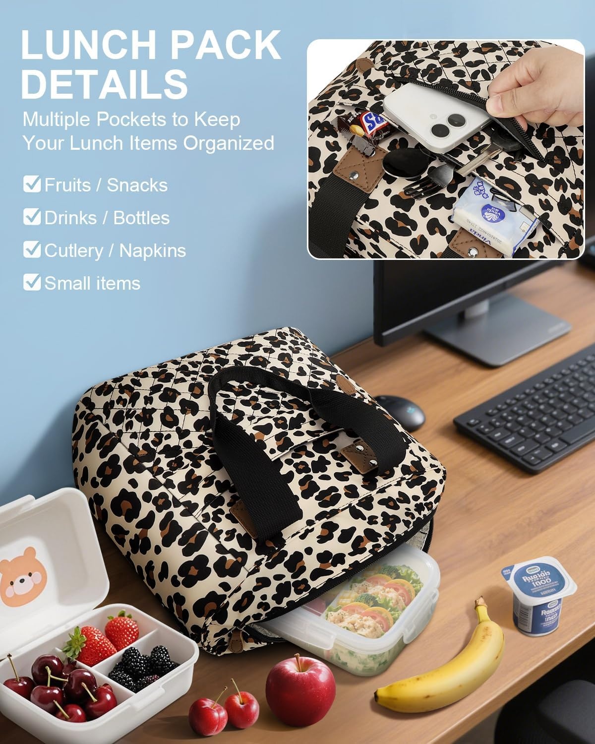 image:imageInsulated Lunch Box for Women amp Men Large Thermal Lunch Bag Women with Removable Shoulder Strap Reusable Lunch Cooler Tote Bags Purse for Adults Work Picnic Hiking Beach Travel MSunflowerLeopard