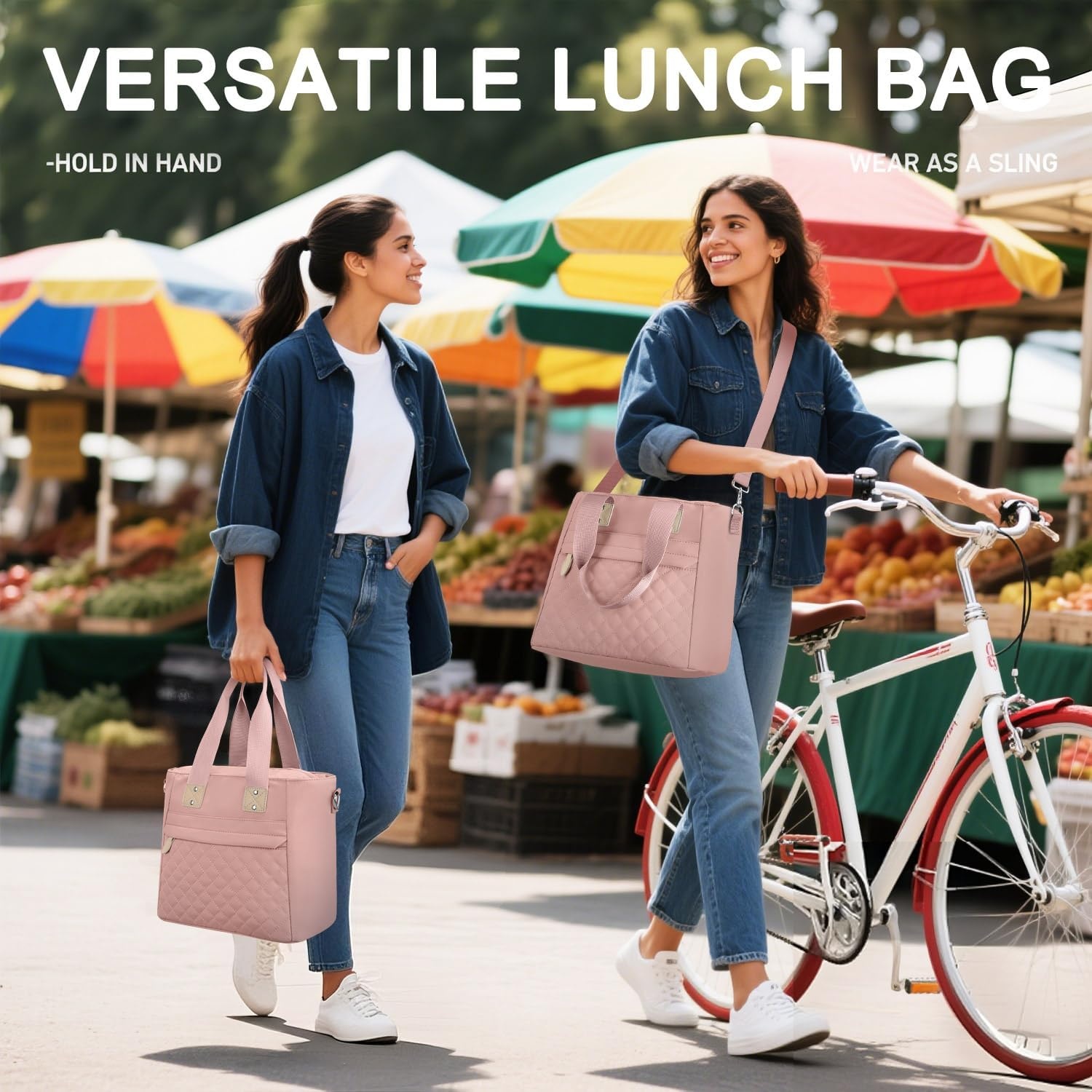 image:imageInsulated Lunch Box for Women amp Men Large Thermal Lunch Bag Women with Removable Shoulder Strap Reusable Lunch Cooler Tote Bags Purse for Adults Work Picnic Hiking Beach Travel MSunflowerPink