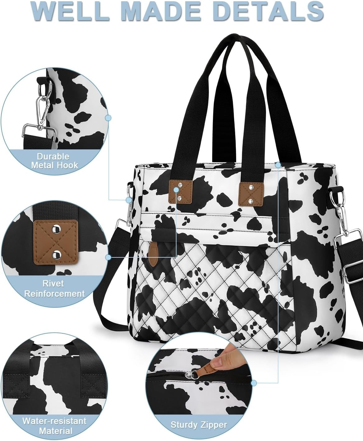image:imageInsulated Lunch Box for Women amp Men Large Thermal Lunch Bag Women with Removable Shoulder Strap Reusable Lunch Cooler Tote Bags Purse for Adults Work Picnic Hiking Beach Travel MSunflowerCowprint