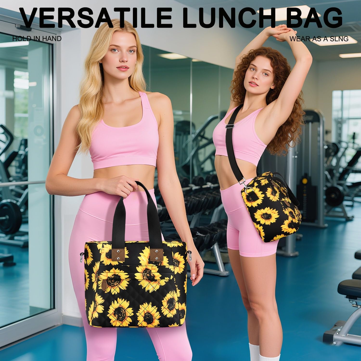 image:imageInsulated Lunch Box for Women amp Men Large Thermal Lunch Bag Women with Removable Shoulder Strap Reusable Lunch Cooler Tote Bags Purse for Adults Work Picnic Hiking Beach Travel MSunflowerSunflower