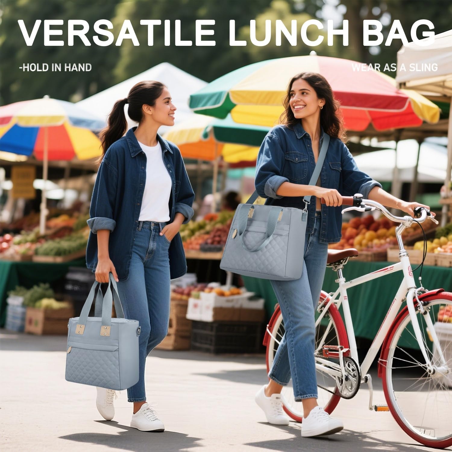 image:imageInsulated Lunch Box for Women amp Men Large Thermal Lunch Bag Women with Removable Shoulder Strap Reusable Lunch Cooler Tote Bags Purse for Adults Work Picnic Hiking Beach Travel MSunflowerBlue