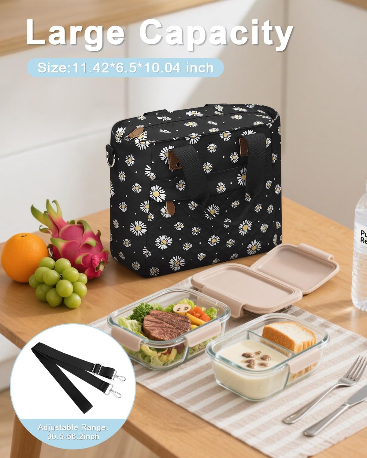 image:imageInsulated Lunch Box for Women amp Men Large Thermal Lunch Bag Women with Removable Shoulder Strap Reusable Lunch Cooler Tote Bags Purse for Adults Work Picnic Hiking Beach Travel MSunflowerDaisy