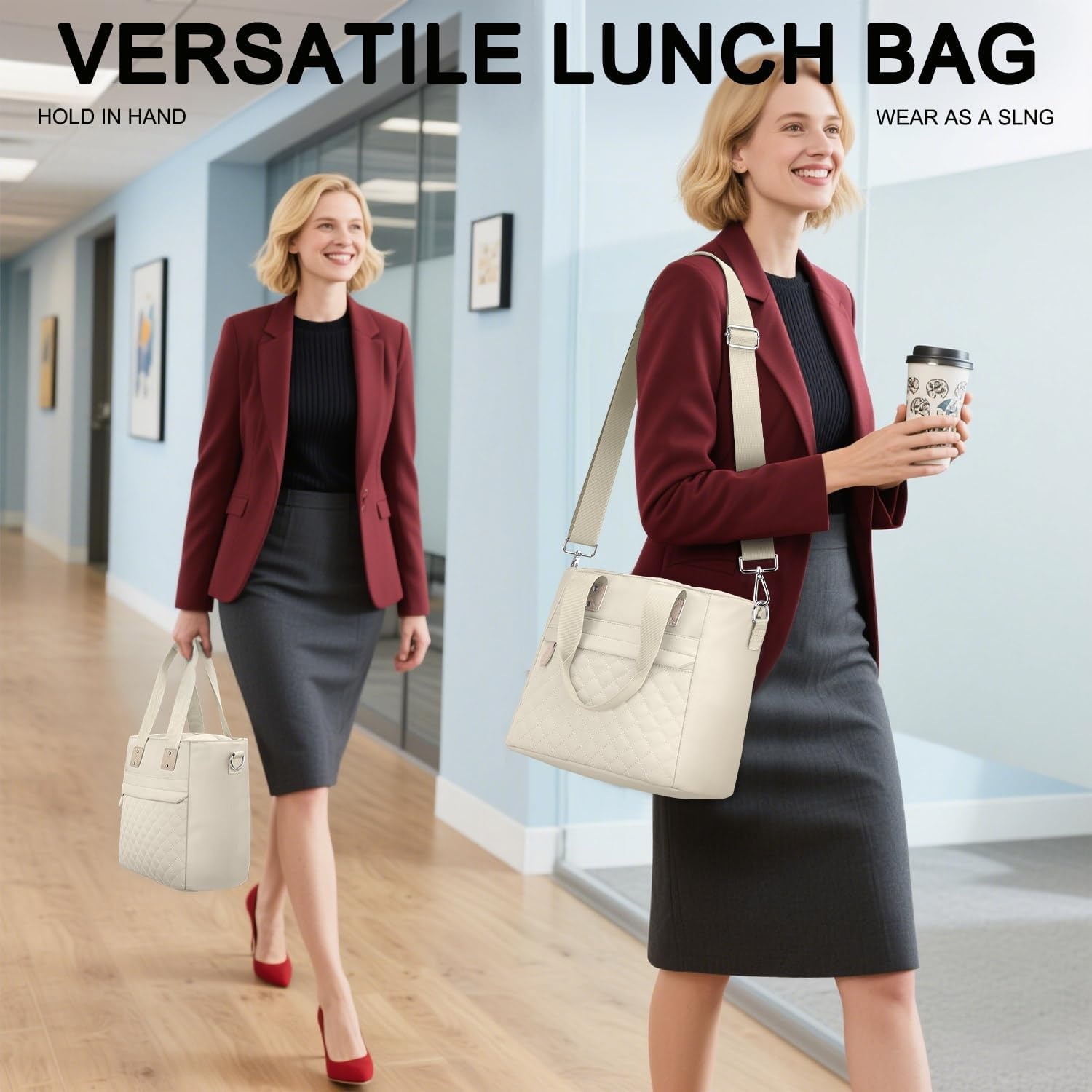 image:imageInsulated Lunch Box for Women amp Men Large Thermal Lunch Bag Women with Removable Shoulder Strap Reusable Lunch Cooler Tote Bags Purse for Adults Work Picnic Hiking Beach Travel MSunflowerWhite
