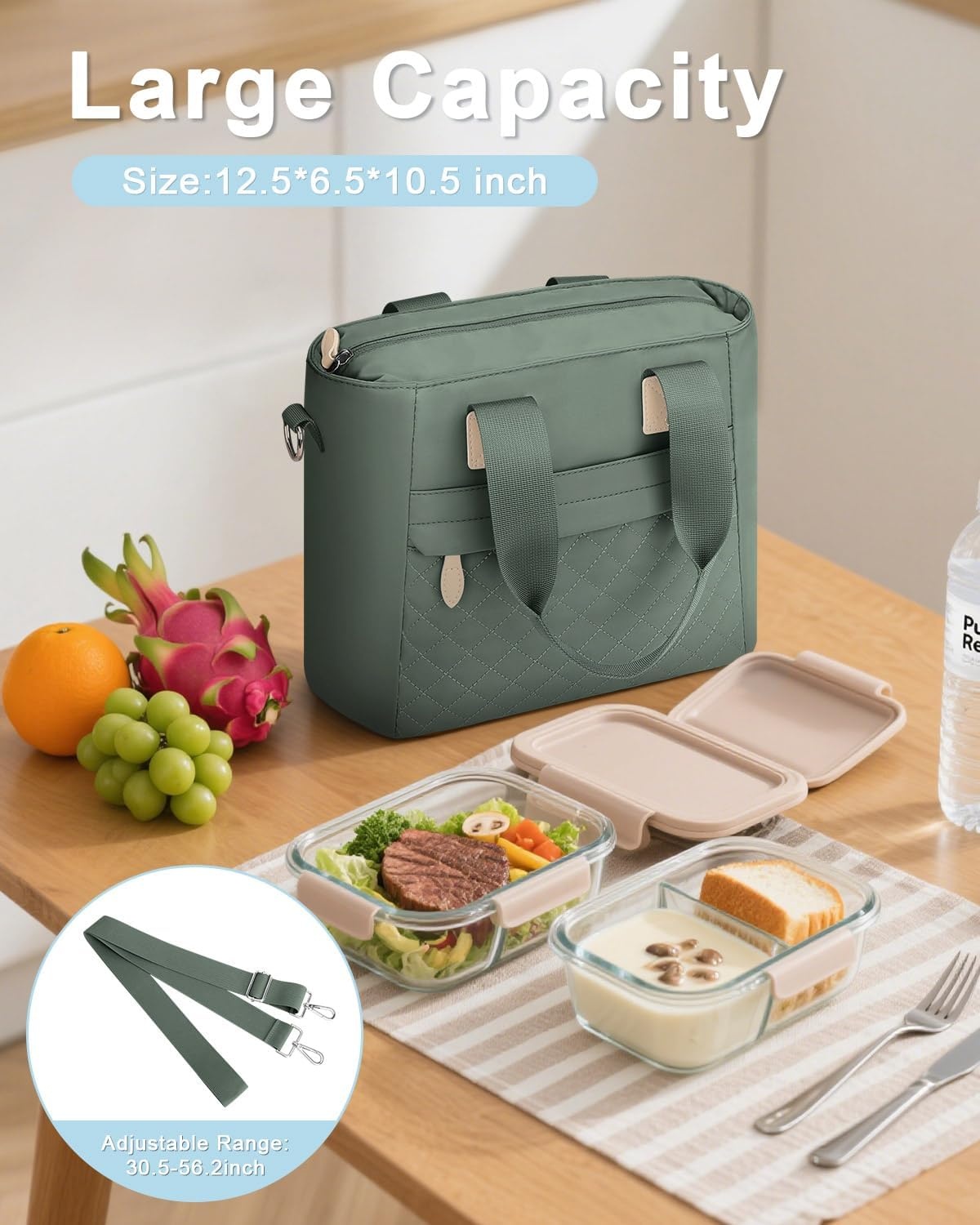 image:imageInsulated Lunch Box for Women amp Men Large Thermal Lunch Bag Women with Removable Shoulder Strap Reusable Lunch Cooler Tote Bags Purse for Adults Work Picnic Hiking Beach Travel MSunflowerGreen