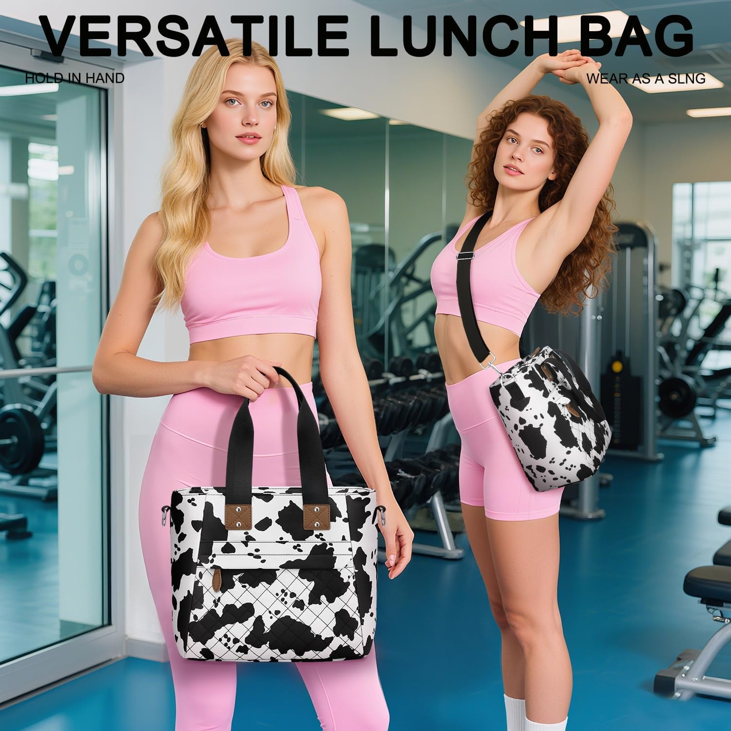 image:imageInsulated Lunch Box for Women amp Men Large Thermal Lunch Bag Women with Removable Shoulder Strap Reusable Lunch Cooler Tote Bags Purse for Adults Work Picnic Hiking Beach Travel MSunflowerCowprint