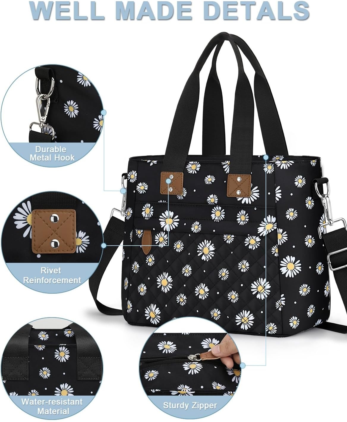 image:imageInsulated Lunch Box for Women amp Men Large Thermal Lunch Bag Women with Removable Shoulder Strap Reusable Lunch Cooler Tote Bags Purse for Adults Work Picnic Hiking Beach Travel MSunflowerDaisy