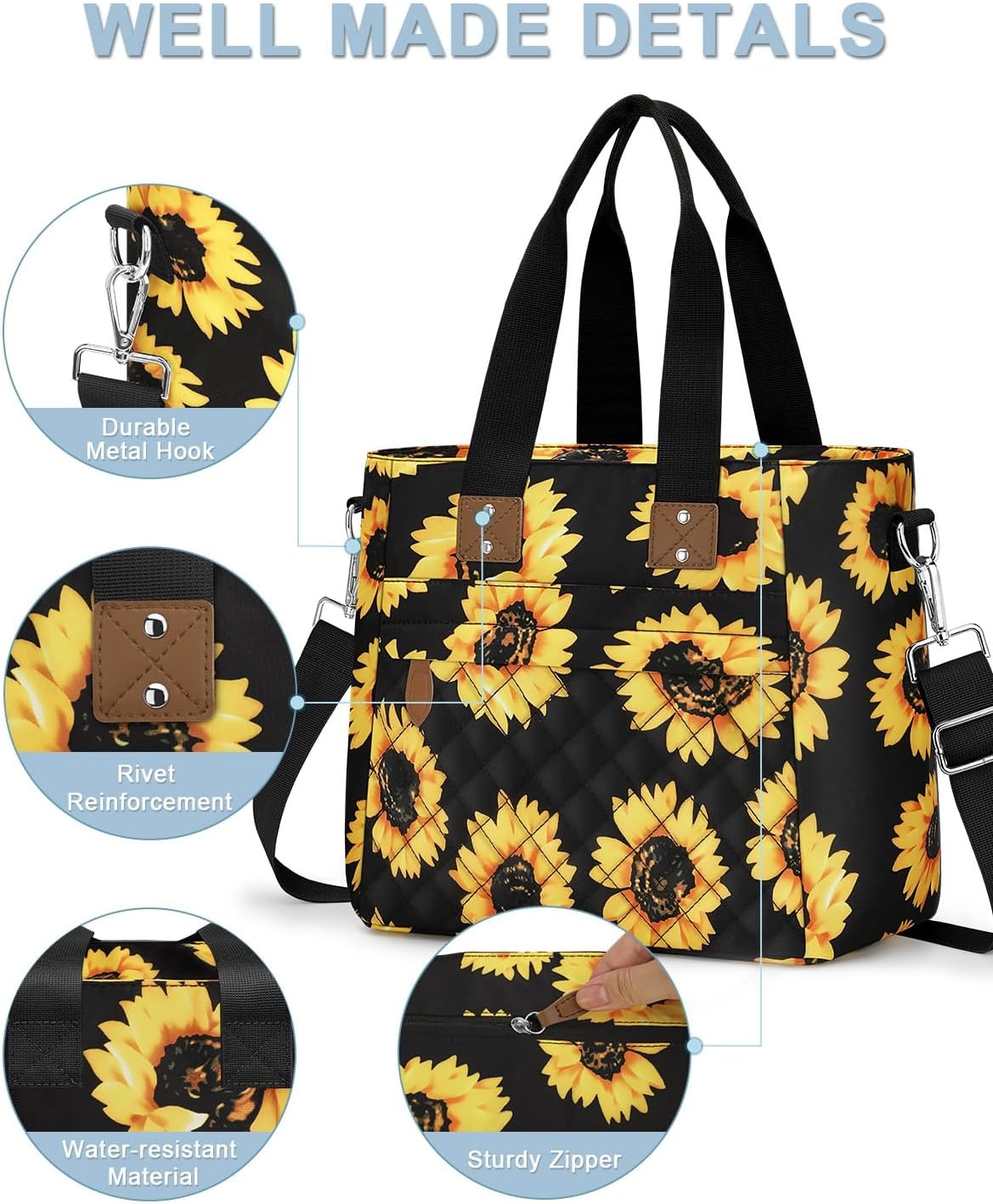 image:imageInsulated Lunch Box for Women amp Men Large Thermal Lunch Bag Women with Removable Shoulder Strap Reusable Lunch Cooler Tote Bags Purse for Adults Work Picnic Hiking Beach Travel MSunflowerSunflower