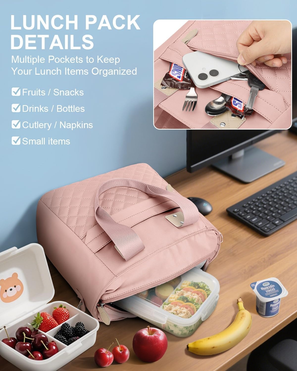 image:imageInsulated Lunch Box for Women amp Men Large Thermal Lunch Bag Women with Removable Shoulder Strap Reusable Lunch Cooler Tote Bags Purse for Adults Work Picnic Hiking Beach Travel MSunflowerPink