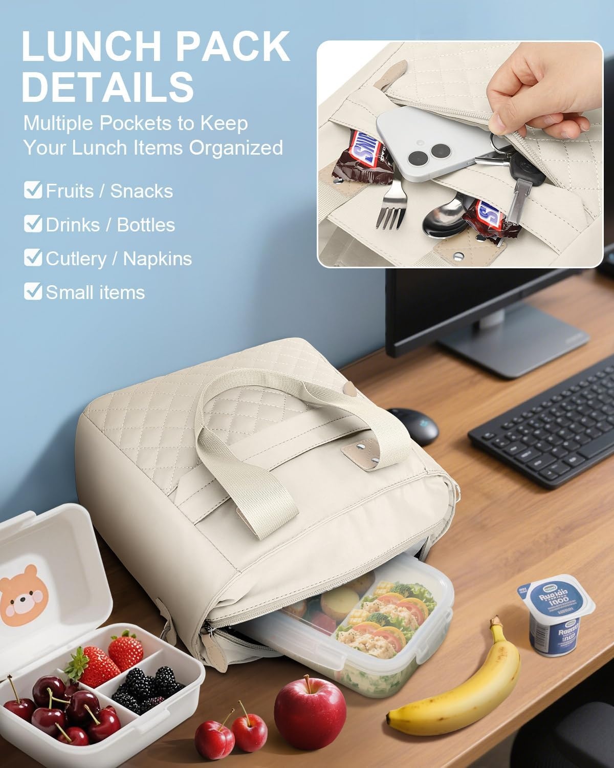 image:imageInsulated Lunch Box for Women amp Men Large Thermal Lunch Bag Women with Removable Shoulder Strap Reusable Lunch Cooler Tote Bags Purse for Adults Work Picnic Hiking Beach Travel MSunflowerWhite