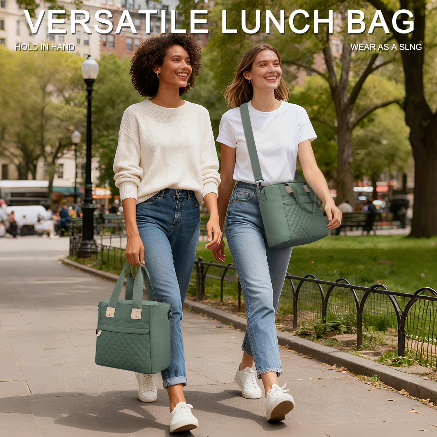 image:imageInsulated Lunch Box for Women amp Men Large Thermal Lunch Bag Women with Removable Shoulder Strap Reusable Lunch Cooler Tote Bags Purse for Adults Work Picnic Hiking Beach Travel MSunflowerGreen