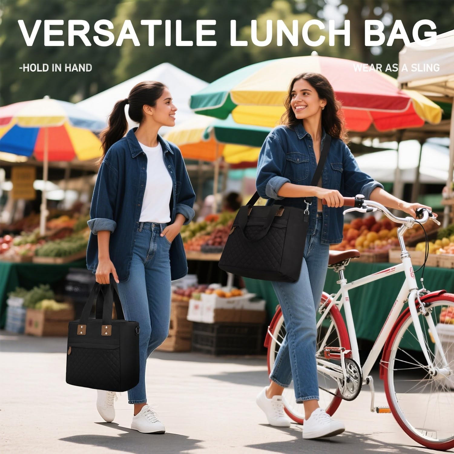 image:imageInsulated Lunch Box for Women amp Men Large Thermal Lunch Bag Women with Removable Shoulder Strap Reusable Lunch Cooler Tote Bags Purse for Adults Work Picnic Hiking Beach Travel MSunflowerBlack