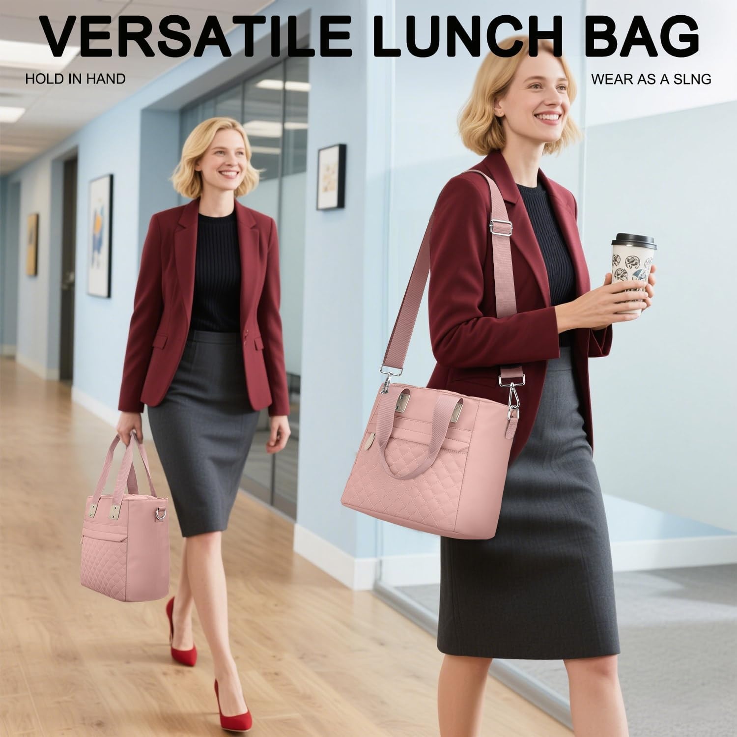 image:imageInsulated Lunch Box for Women amp Men Large Thermal Lunch Bag Women with Removable Shoulder Strap Reusable Lunch Cooler Tote Bags Purse for Adults Work Picnic Hiking Beach Travel MSunflowerPink