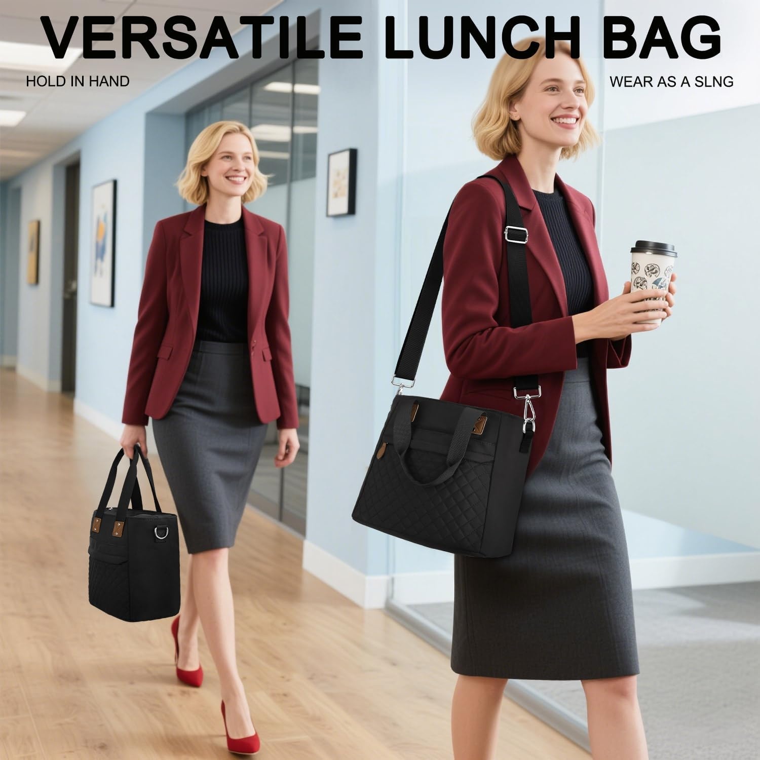 image:imageInsulated Lunch Box for Women amp Men Large Thermal Lunch Bag Women with Removable Shoulder Strap Reusable Lunch Cooler Tote Bags Purse for Adults Work Picnic Hiking Beach Travel MSunflowerBlack