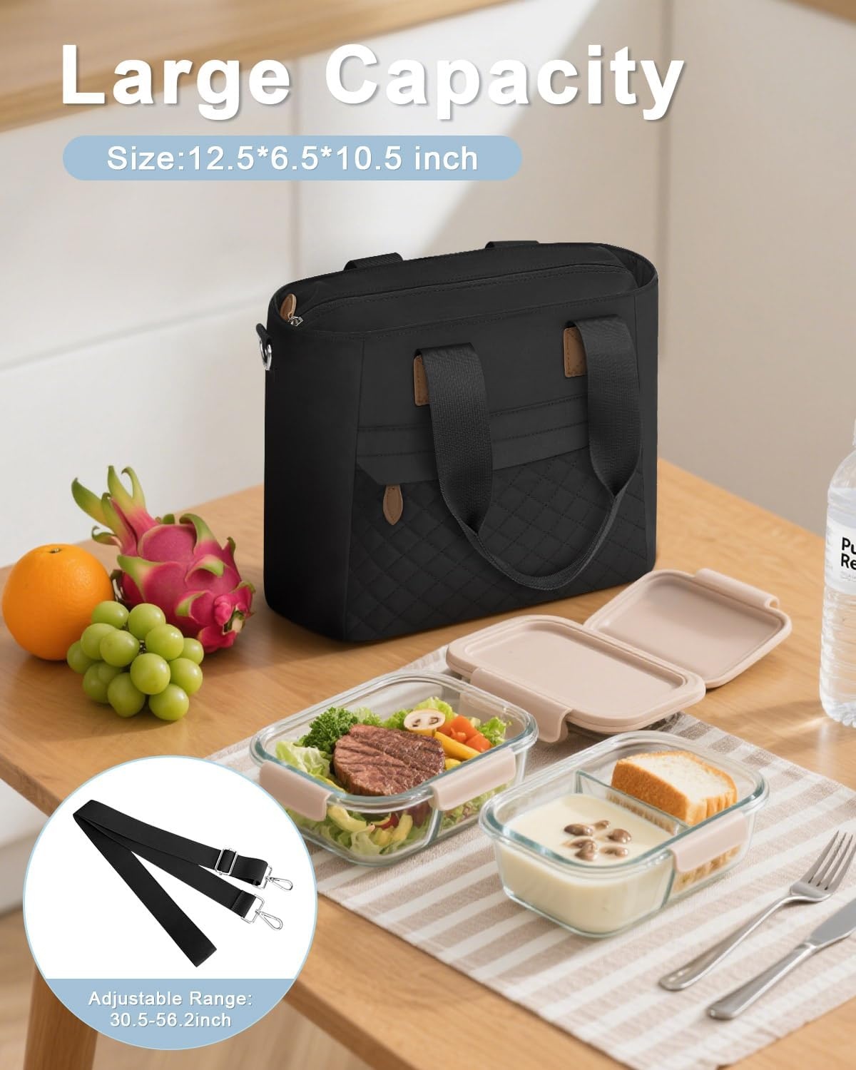image:imageInsulated Lunch Box for Women amp Men Large Thermal Lunch Bag Women with Removable Shoulder Strap Reusable Lunch Cooler Tote Bags Purse for Adults Work Picnic Hiking Beach Travel MSunflowerBlack