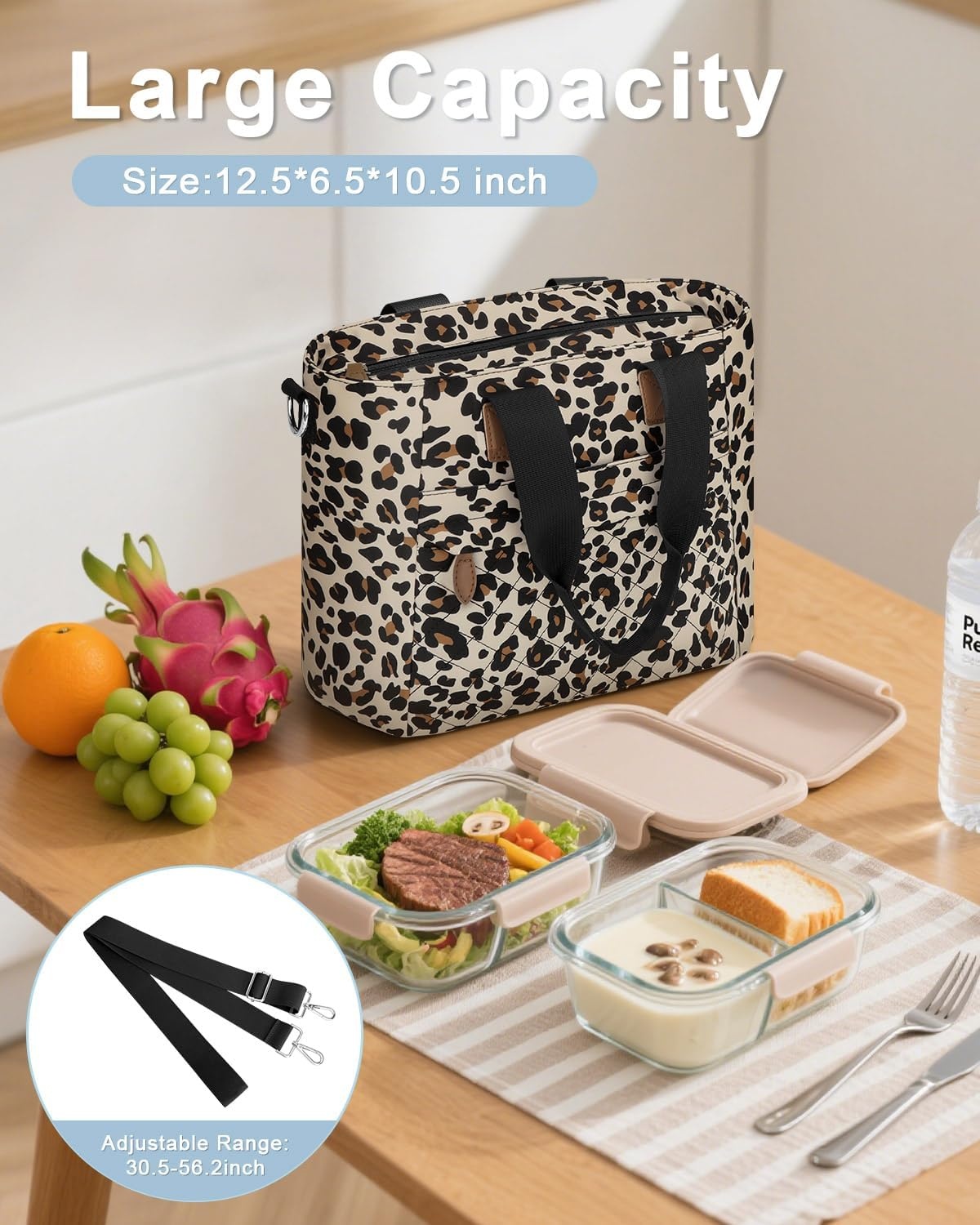 image:imageInsulated Lunch Box for Women amp Men Large Thermal Lunch Bag Women with Removable Shoulder Strap Reusable Lunch Cooler Tote Bags Purse for Adults Work Picnic Hiking Beach Travel MSunflowerLeopard