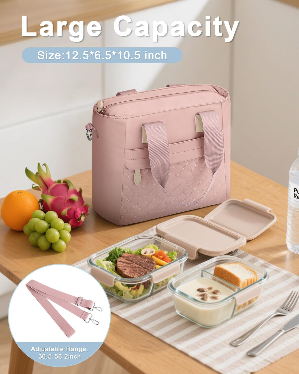 image:imageInsulated Lunch Box for Women amp Men Large Thermal Lunch Bag Women with Removable Shoulder Strap Reusable Lunch Cooler Tote Bags Purse for Adults Work Picnic Hiking Beach Travel MSunflowerPink