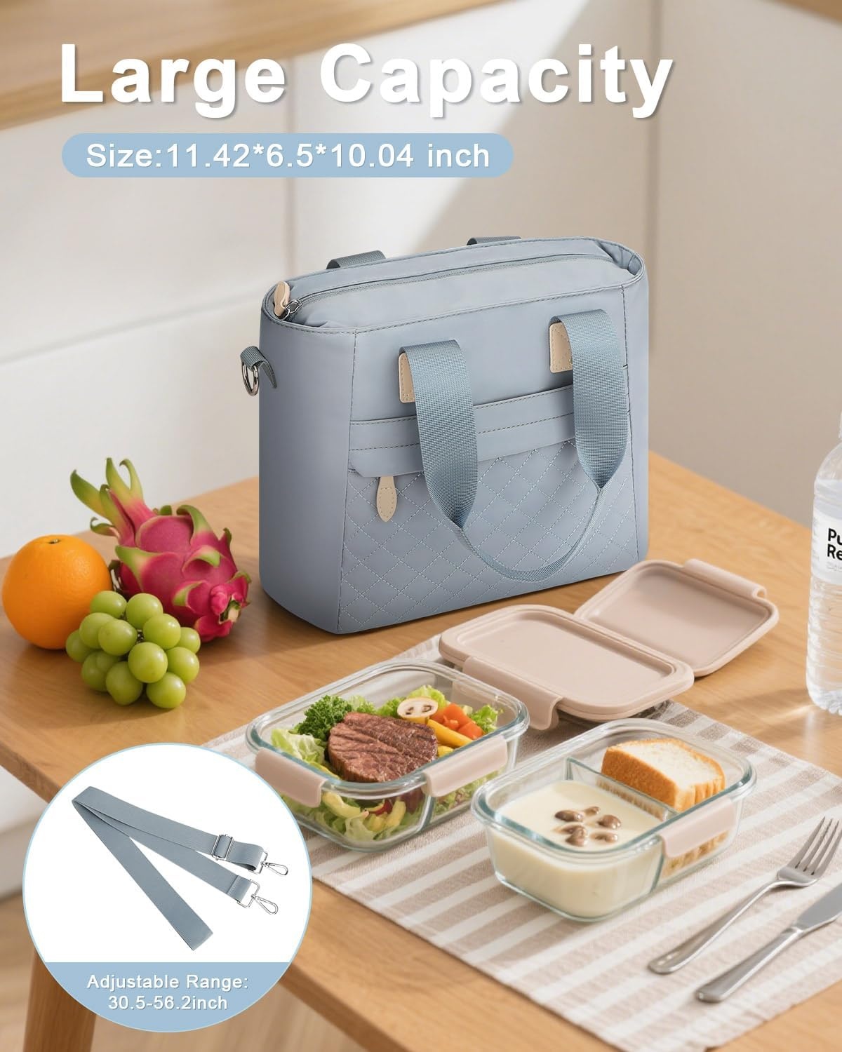 image:imageInsulated Lunch Box for Women amp Men Large Thermal Lunch Bag Women with Removable Shoulder Strap Reusable Lunch Cooler Tote Bags Purse for Adults Work Picnic Hiking Beach Travel MSunflowerBlue