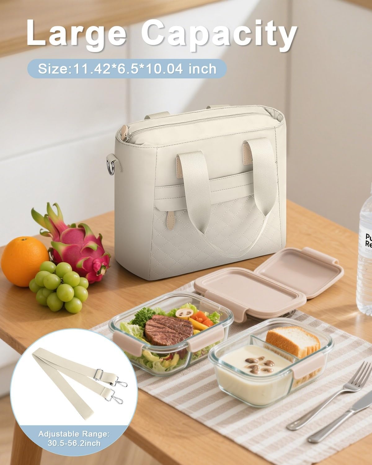 image:imageInsulated Lunch Box for Women amp Men Large Thermal Lunch Bag Women with Removable Shoulder Strap Reusable Lunch Cooler Tote Bags Purse for Adults Work Picnic Hiking Beach Travel MSunflowerWhite