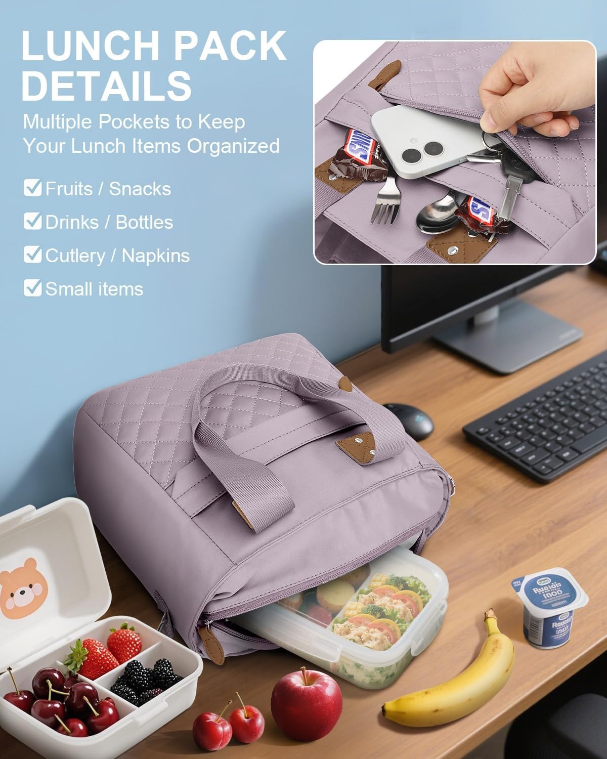 image:imageInsulated Lunch Box for Women amp Men Large Thermal Lunch Bag Women with Removable Shoulder Strap Reusable Lunch Cooler Tote Bags Purse for Adults Work Picnic Hiking Beach Travel MSunflowerPurple