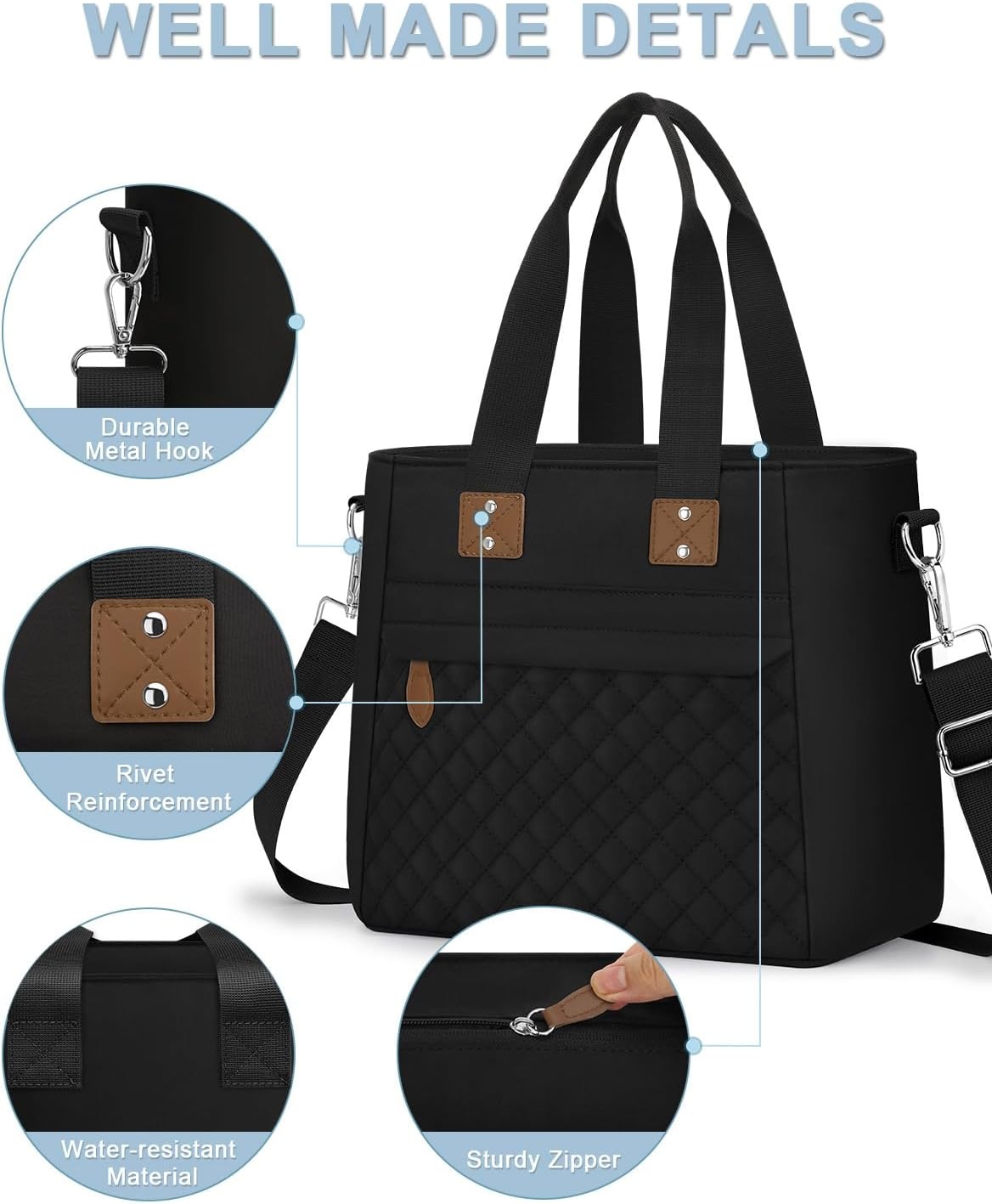 image:imageInsulated Lunch Box for Women amp Men Large Thermal Lunch Bag Women with Removable Shoulder Strap Reusable Lunch Cooler Tote Bags Purse for Adults Work Picnic Hiking Beach Travel MSunflowerBlack